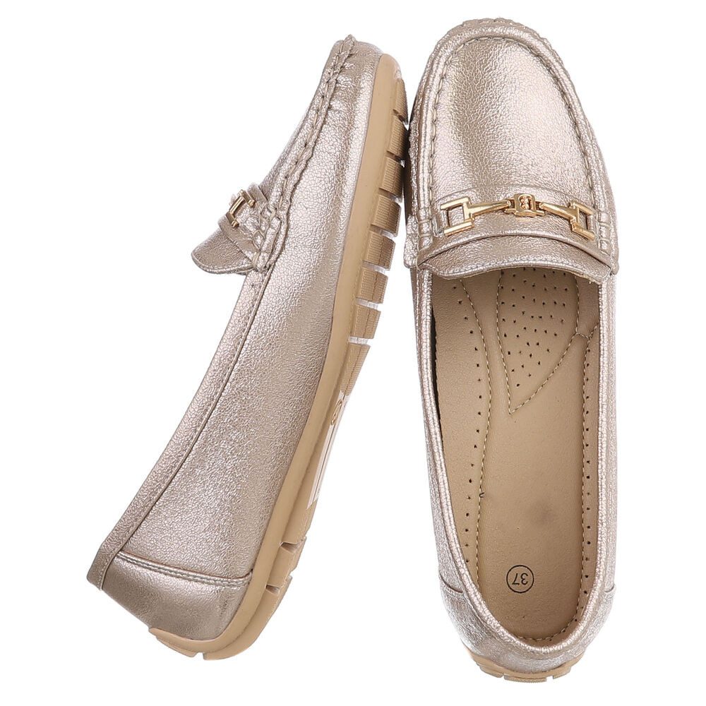 Ital-Design Elegante Wildleder Slipper mit Goldakzent für Damen Slipper (91261053) Flach Mokassins in Gold