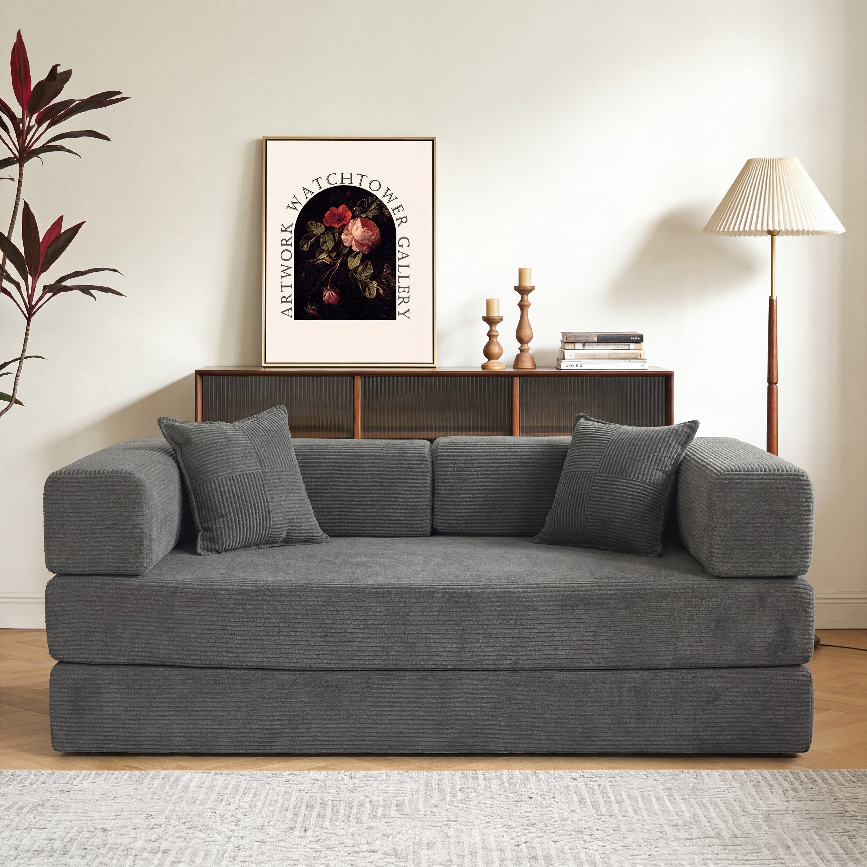 Vipbear Schlafsofa 5-in-1 Schlafsofa Cord, 300kg Belastbarkeit, 1 Teile, 200x100cm, Grün/Orange/Grau/Beige/Schwarz