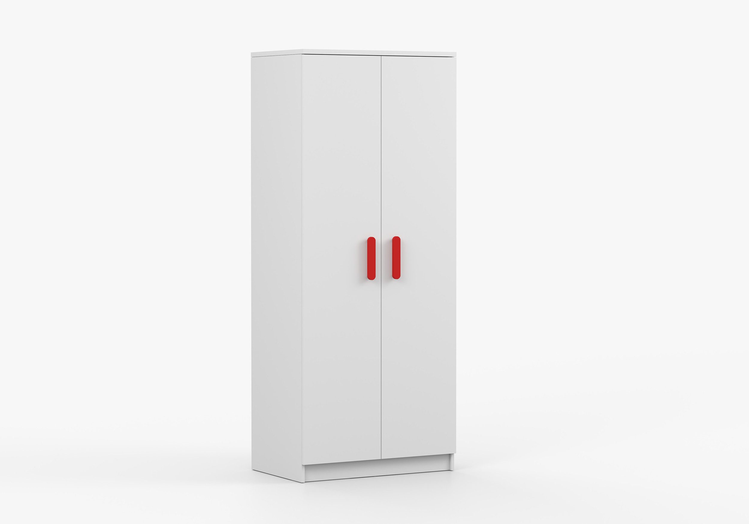 imoebel24 Drehtürenschrank JONAS I 06 80 cm - Weiss - Rot Griffe