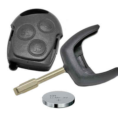 mt-key Auto Schlüssel + 1x Rohling Tibbe FO21 + 1x passende CR2032 Knopfzelle, CR2032 (3 V), für Ford Funk Fernbedienung
