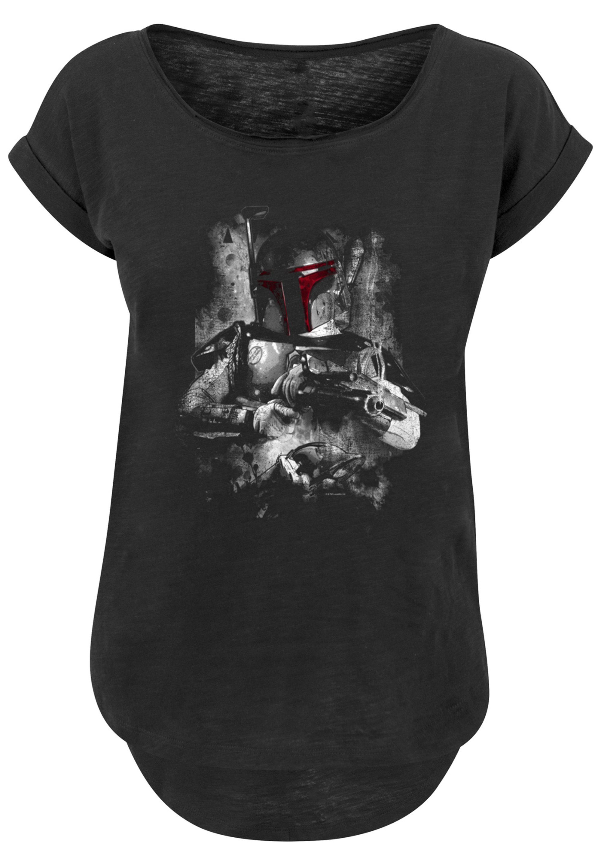 Star F4NT4STIC with Wars Slub Distressed (1-tlg) Ladies Long Boba Tee Kurzarmshirt Damen Fett