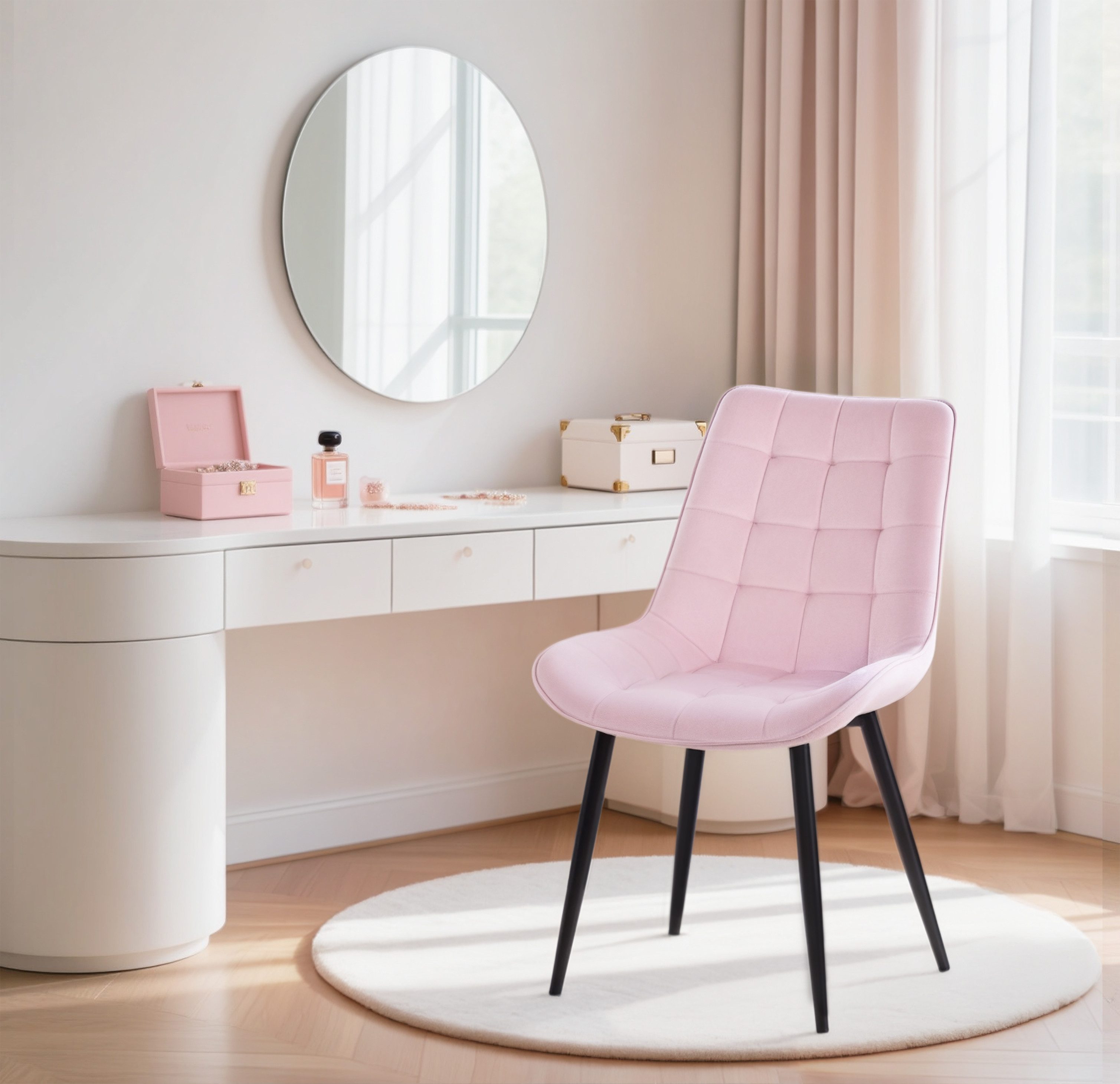 HOMAVO Esszimmerstuhl Stuhlset – Polsterstühle, Samt oder Webstoff, Metall-Füße (Nach EN 12520 geprüft, 4 St), mit Ergonomischer Rückenlehne und Metallbeinen – Bild 2 von 5