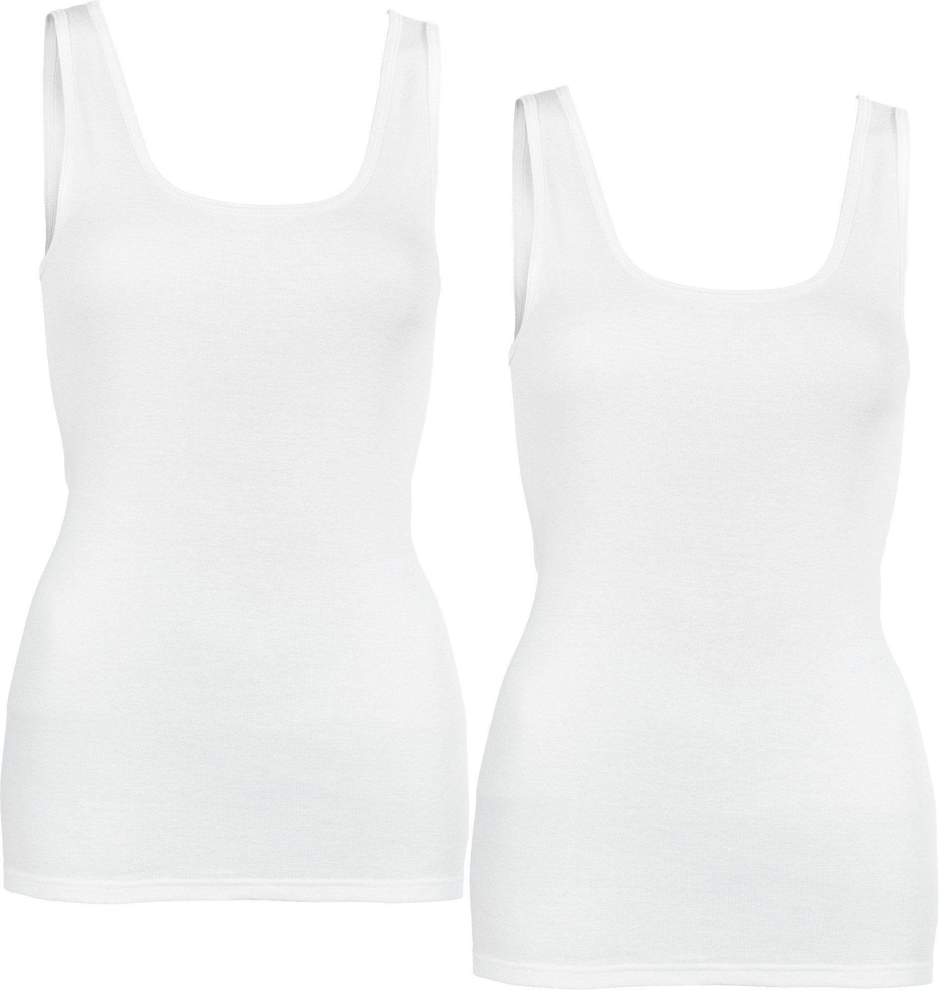 Pompadour Unterhemd Bio Damen-Unterhemd 2er-Pack Feinripp Uni weiß