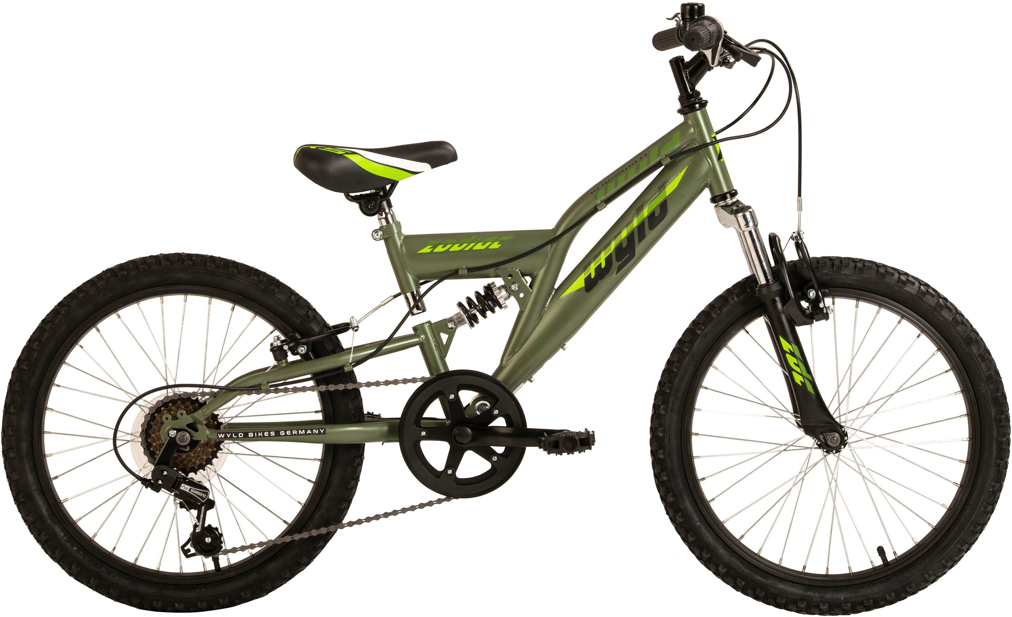 WYLD Kinderfahrrad Kinder-Mountainbike Fully 20'' Zodiac grün 6 Gänge RH 31 cm, 6 Gang, Kettenschaltung
