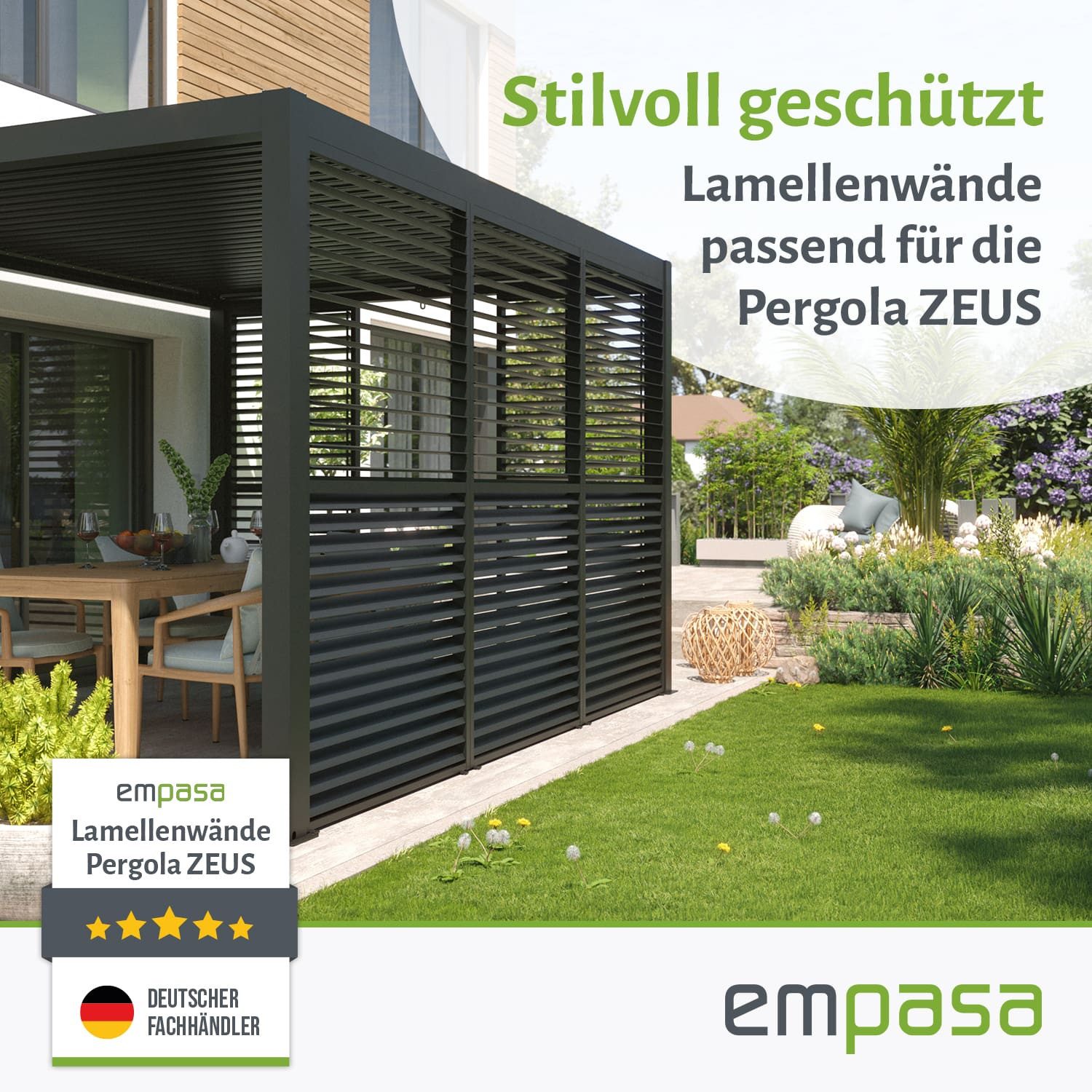 empasa Pergola "ZEUS" Lamellenseitenwand, BxTxH: 123x0x218 cm, Lammellenseitenwände beweglich, Zubehörartikel Pergola "ZEUS" 4m – Bild 5 von 5