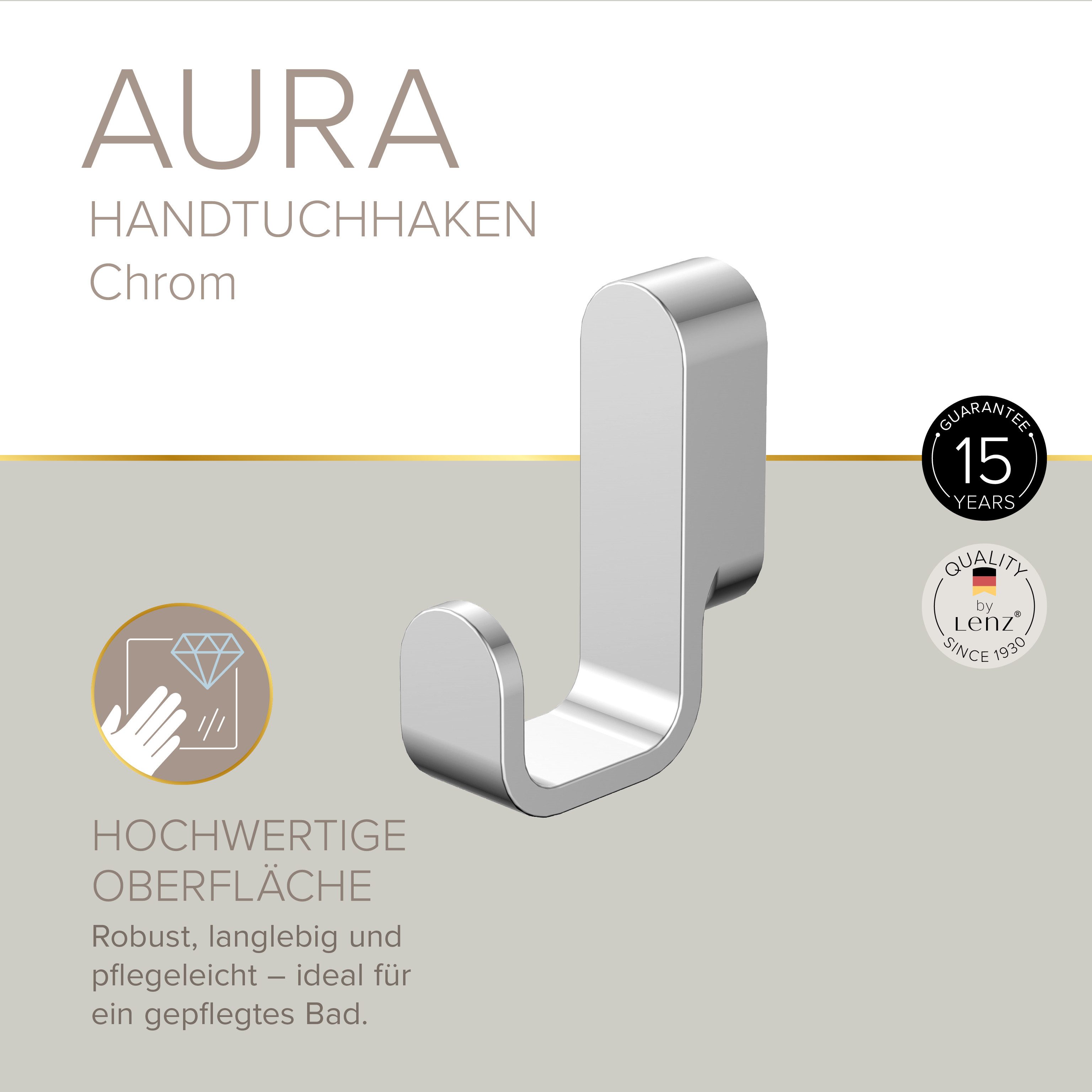 Lenz Handtuchhaken AURA Chrom Wandmontage platzsparend, platzsparend, vielseitig einsetzbar
