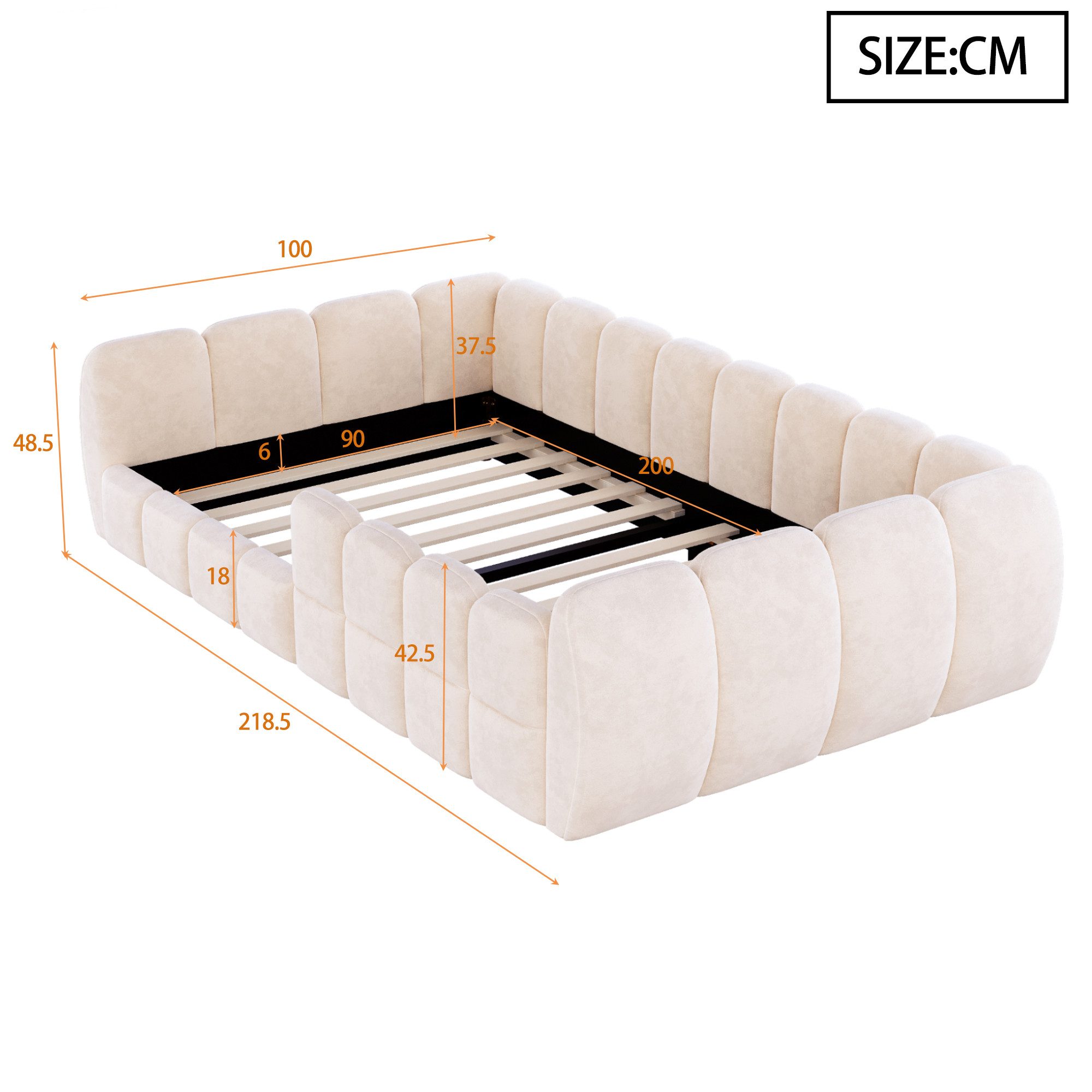 Celya Polsterbett Gepolstertes Kinder-Bodenbett, Samtbezug (Ohne Matratze, komplett geschlossenes Design, abgerundete Ecken), geeignet für Kinder-, Kleinkind- u – Bild 2 von 5