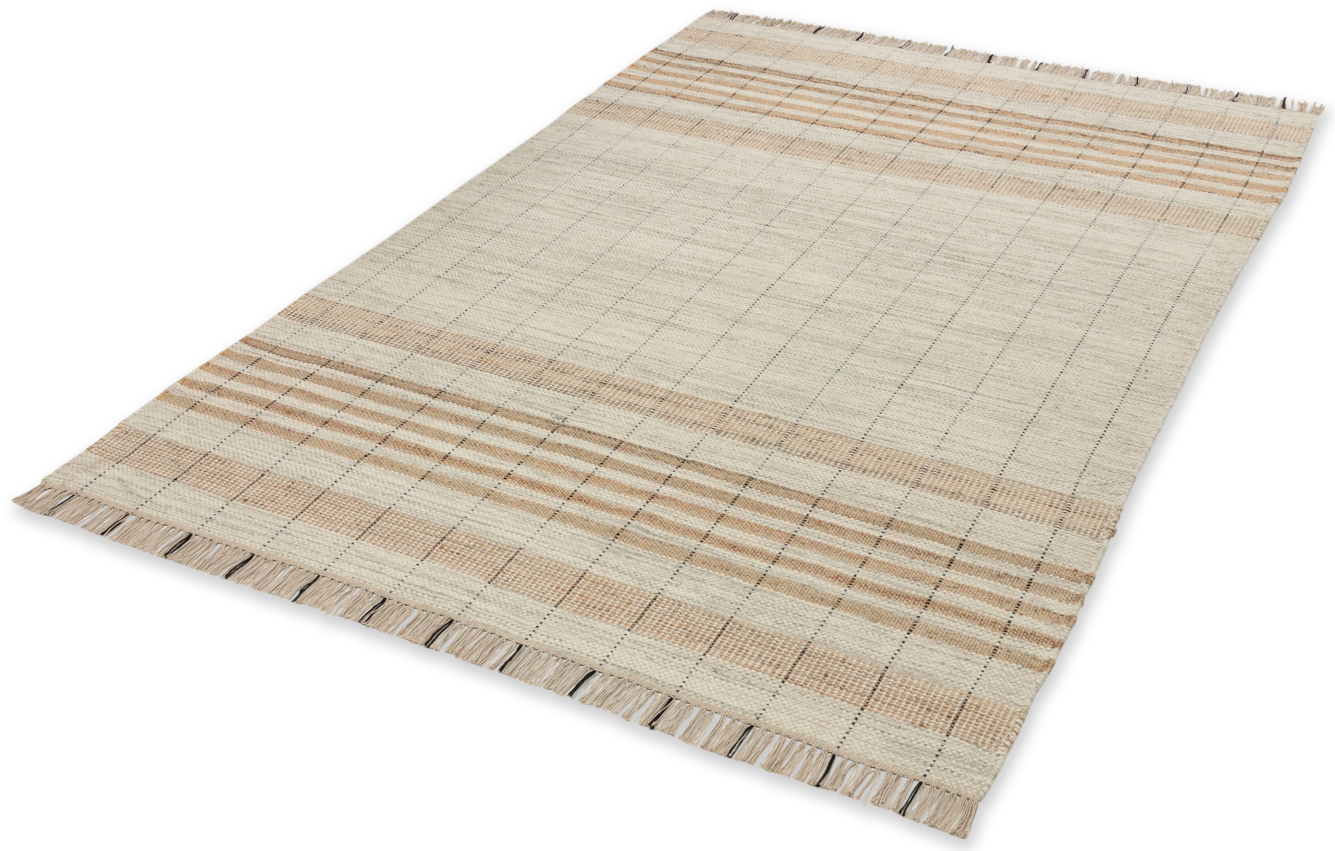 SCHÖNER WOHNEN-Kollektion Teppich Neria, rechteckig, Höhe: 4 mm, Wolle/Baumwolle/Jute Mix, mit Fransen, Karo Muster, Wohnzimmer