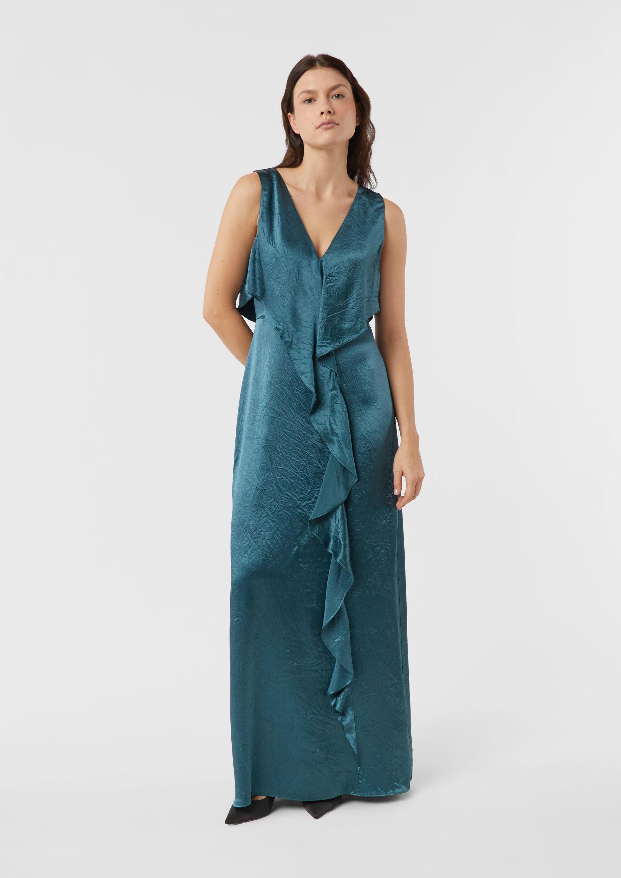comma Maxikleid Kleid Maxikleid aus Crinkle-Satin mit tiefem V-Ausschnitt günstig online kaufen