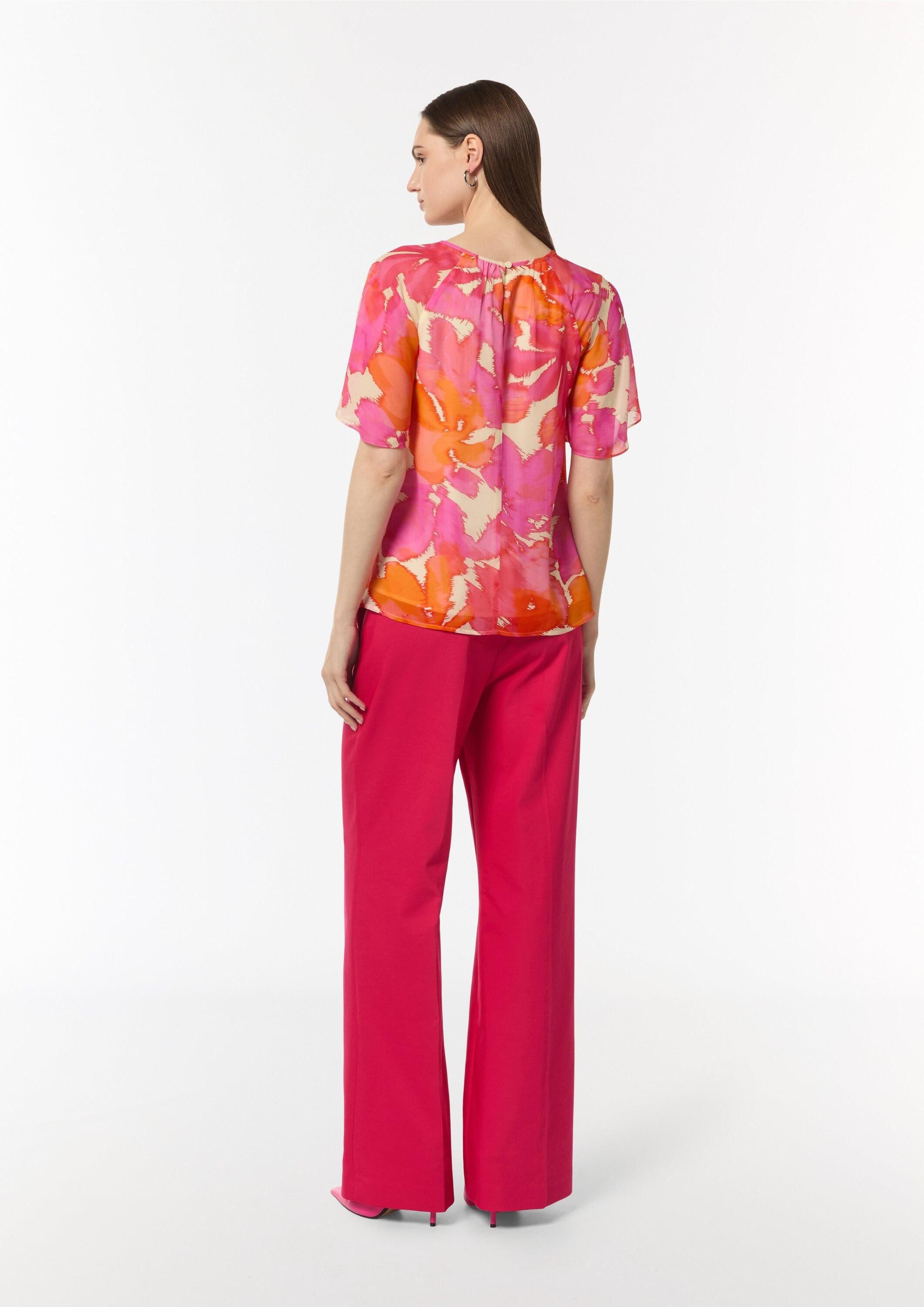 comma Kurzarmbluse Bluse Chiffon-Bluse mit blickdichtem Futter