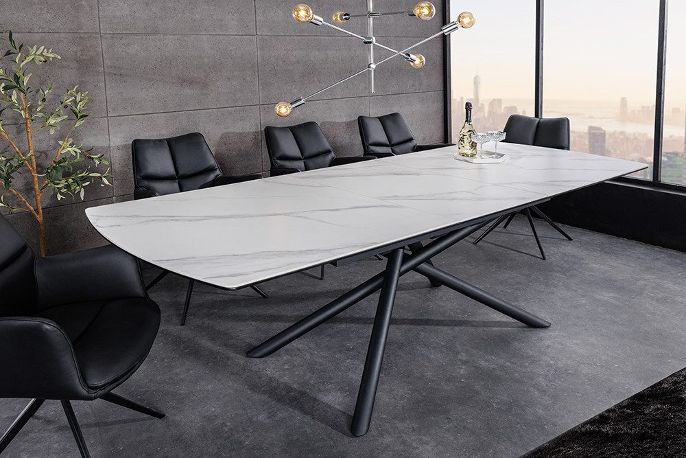 riess-ambiente Esstisch MIKADO 180-230cm weiß/schwarz - Keramik, ausziehbar, Sterngestell (Einzelartikel, 1-St), Marmor-Design & bis zu 10 Personen - ideal für Dein Esszimmer