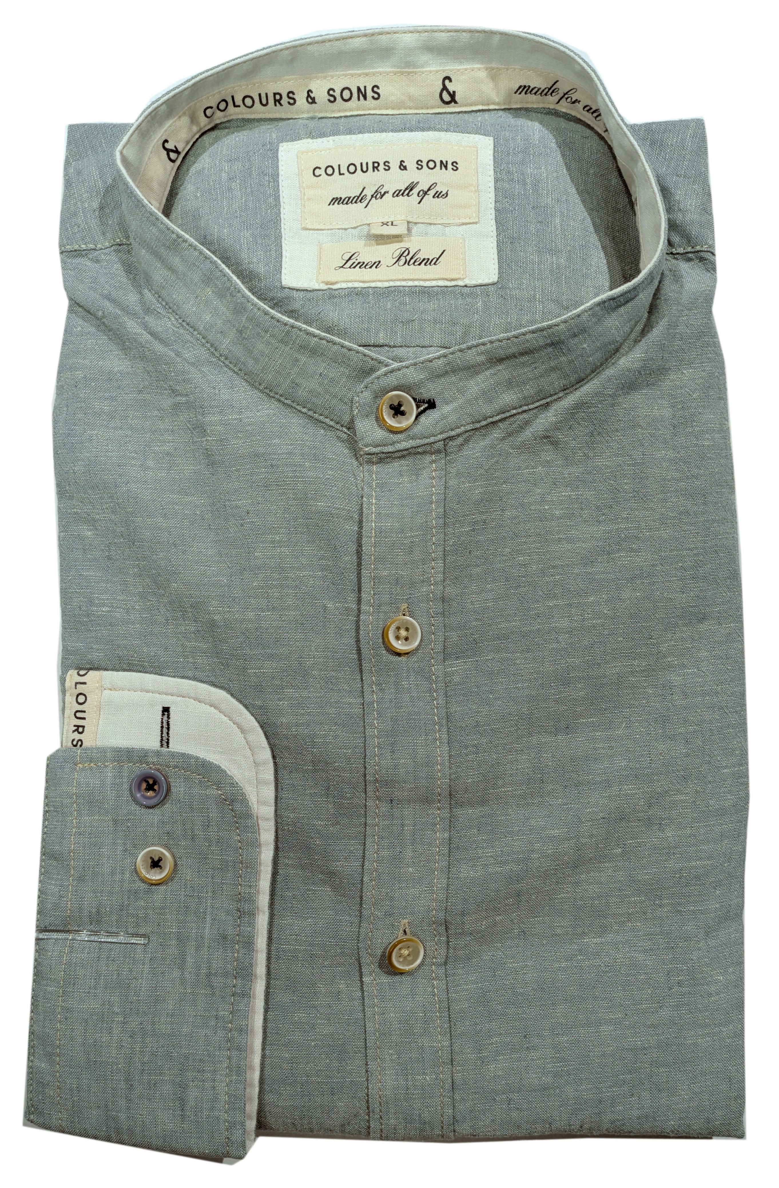 colours & sons Langarmhemd Colours & Sons Hemd Stehkragen M (1-tlg)