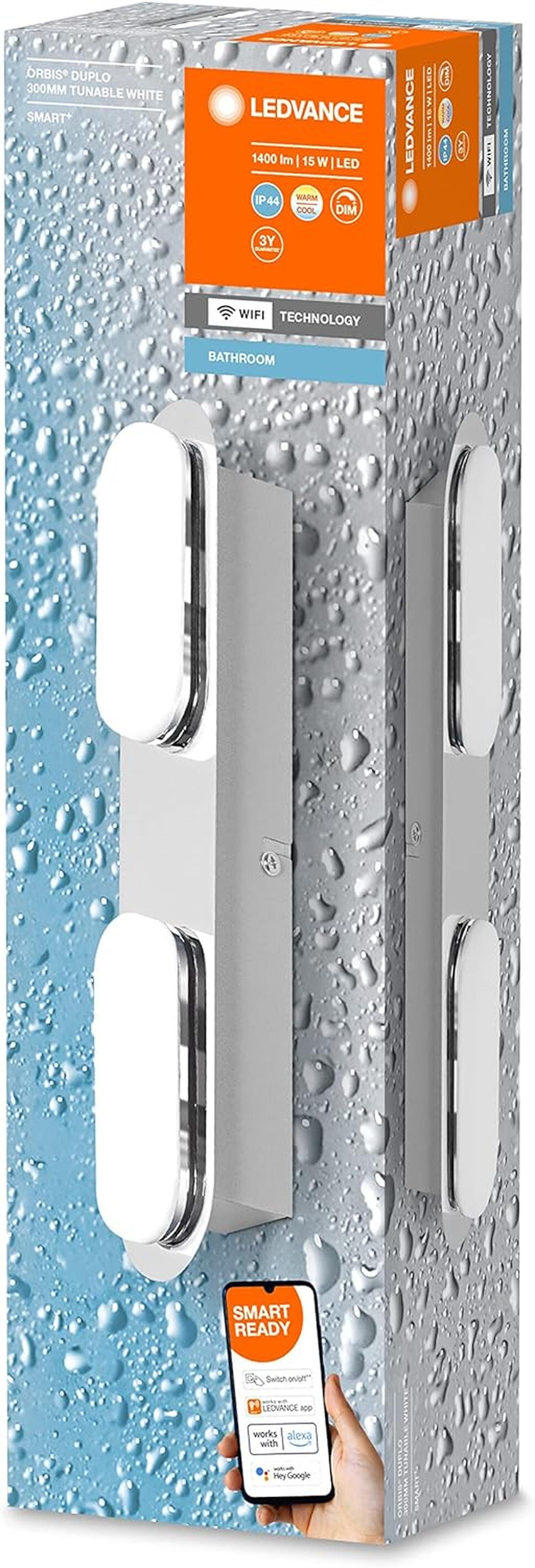 Ledvance LED Einbauleuchte Ledvance Smart LED Badezimmerlampe chrome, 15W,30 cm, Smart LED, Warmweiß