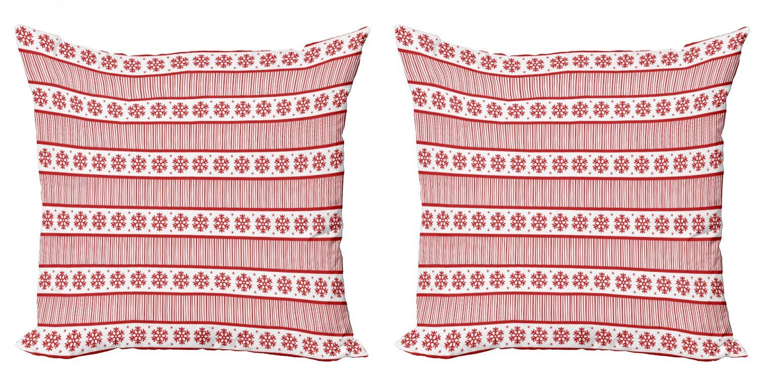 Kissenbezüge Modern Accent Doppelseitiger Digitaldruck, Abakuhaus (2 Stück), Urlaub Winter-Schneeflocke Stripes