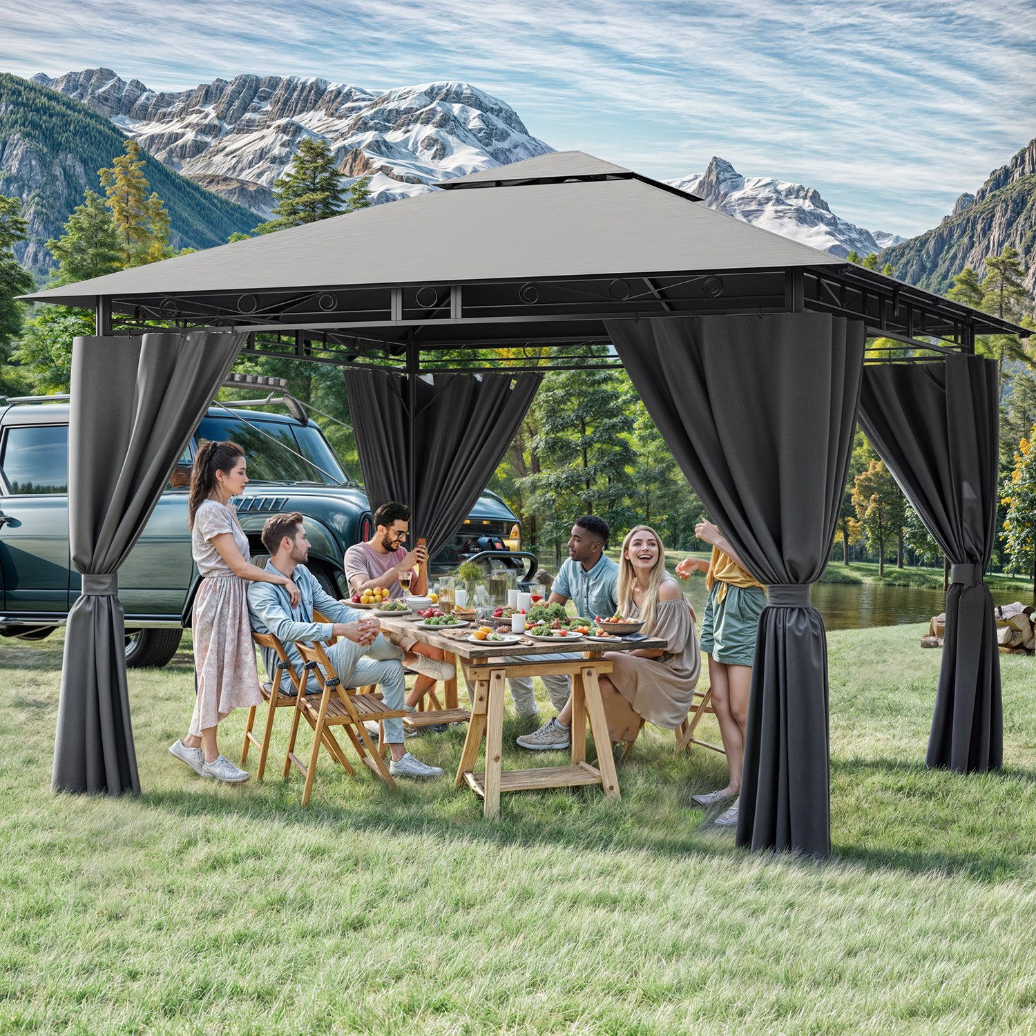 HOMALL Pavillon Winterfest und Wasserdicht, Patio Pavillons für 4-8 Persone günstig online kaufen