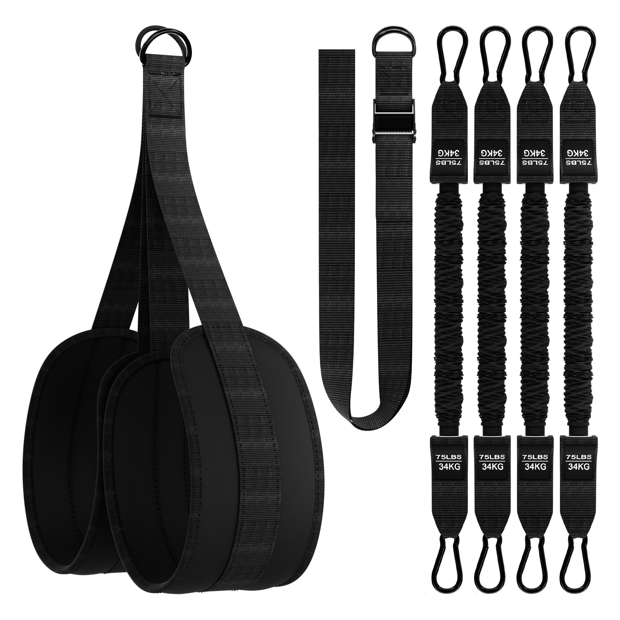 NEOLYMP Klimmzugstange Klimmzughilfe – kontrollierte Unterstützung ohne Zurückschnellen (Klimmzugband Set für saubere Klimmzüge), 4-Seil-System mit gepolsterten Fußschlaufen, 4x Tube Bands je 34 kg