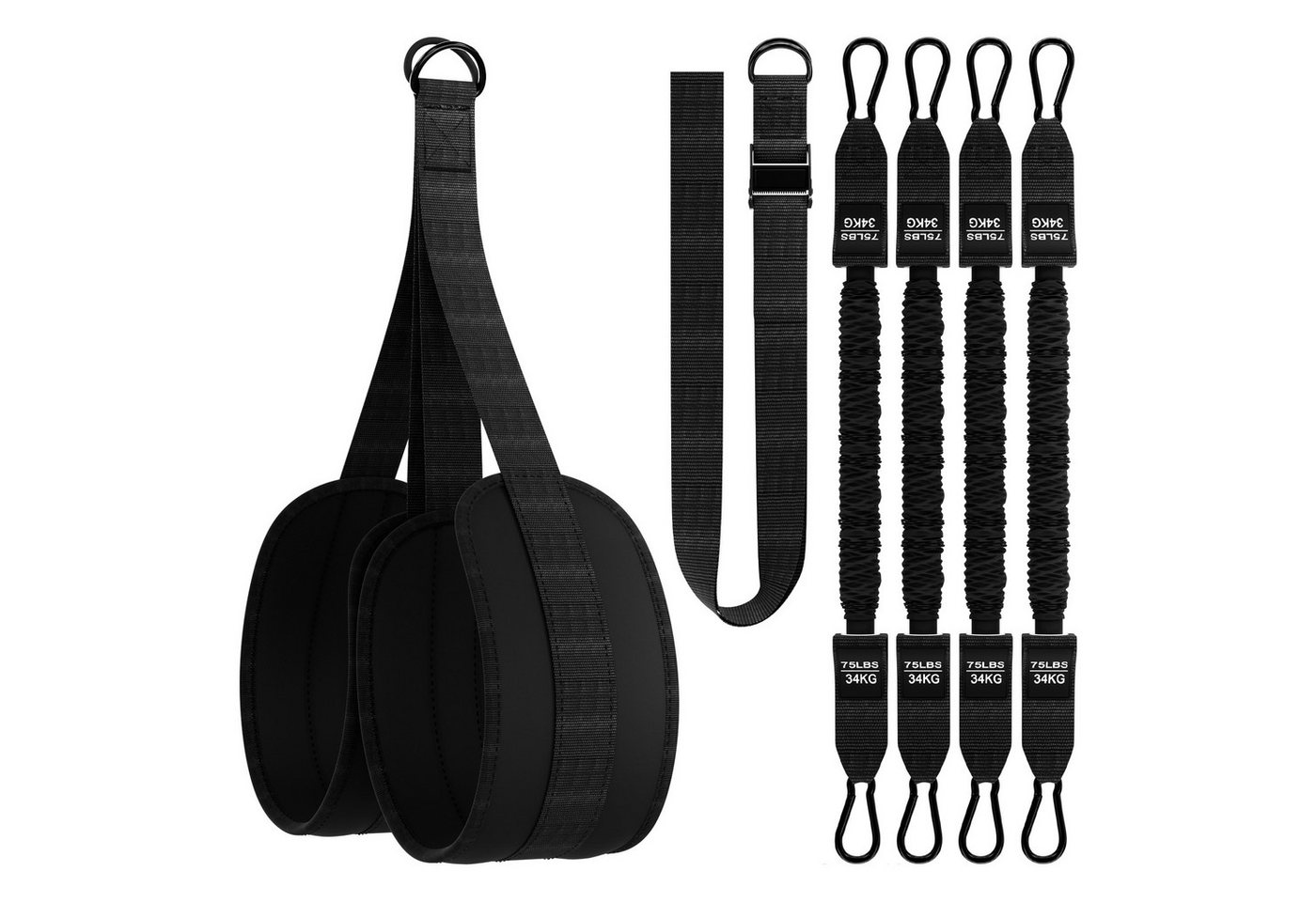 NEOLYMP Klimmzugstange Klimmzughilfe – kontrollierte Unterstützung ohne Zurückschnellen (Klimmzugband Set für saubere Klimmzüge), 4-Seil-System mit gepolsterten Fußschlaufen, 4x Tube Bands je 34 kg