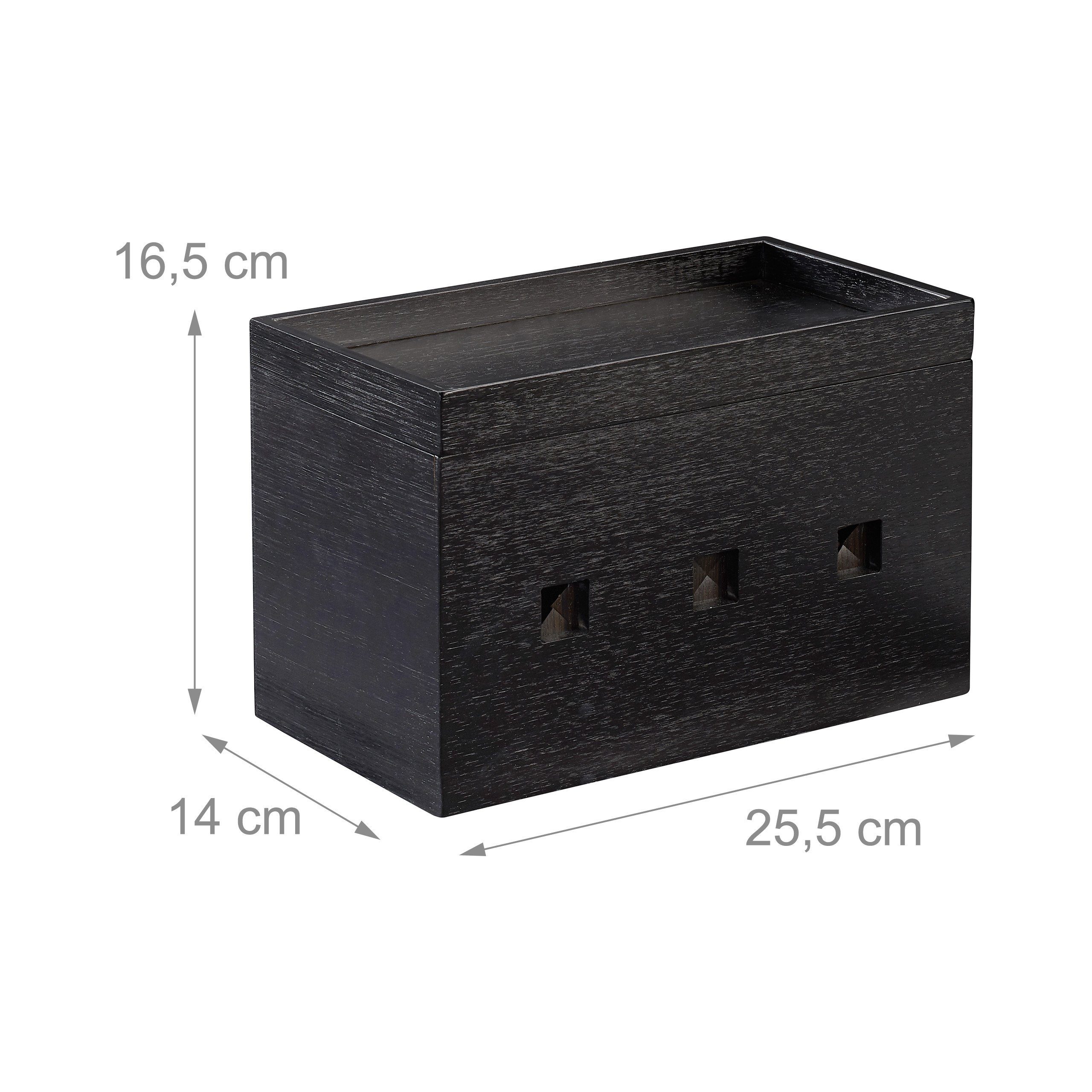relaxdays Kabelkanal Kabelbox Bambus schwarz (1-St) – Bild 4 von 5