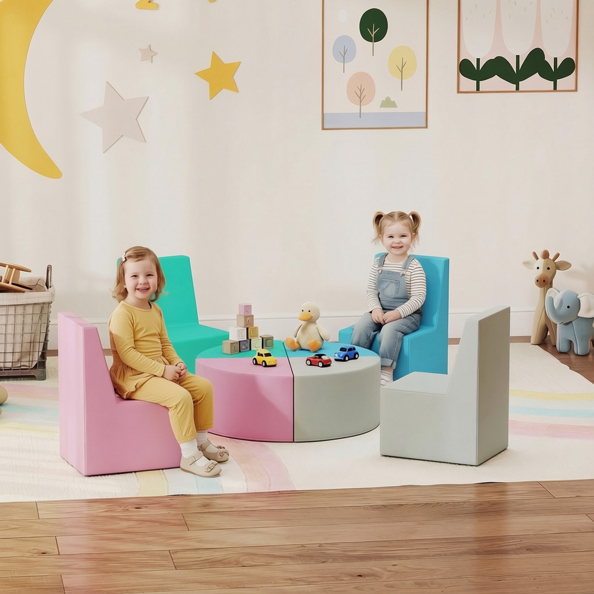 AIYAPLAY Bauklötze mit Tisch- und Stuhldesign klettern Riesenbausteine Spielbausteine, (Kinder Softbausteine, 8 St., Schaumstoff Bausteine), für Baby & Kleinkinder Mehrfarbig