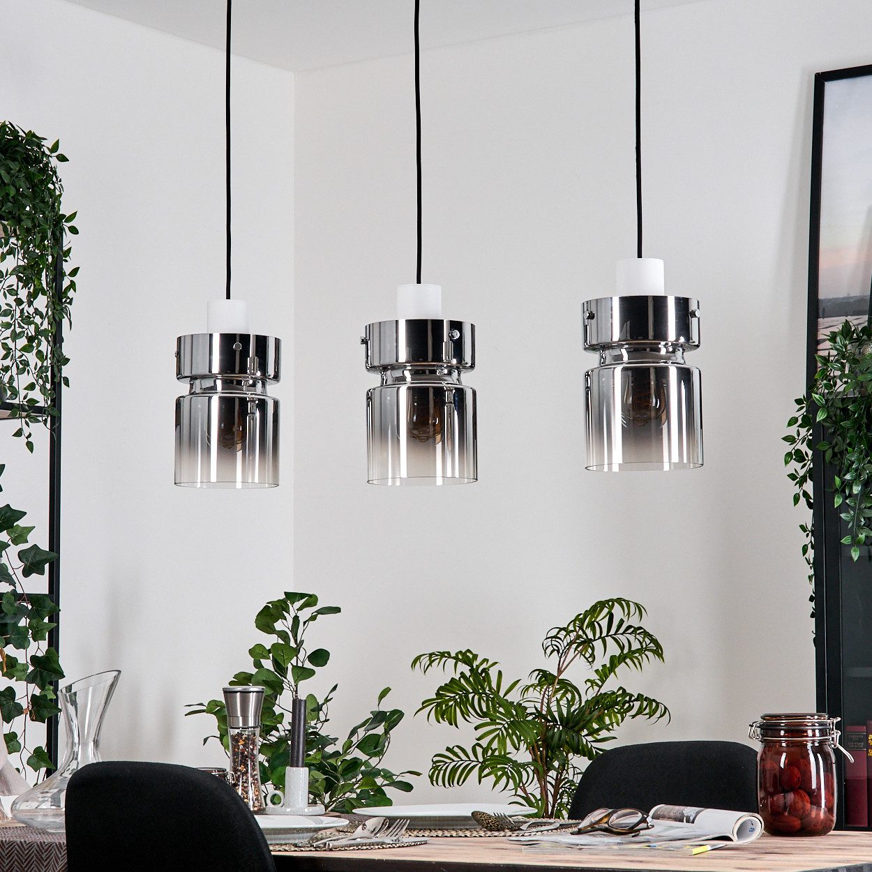 hofstein Hängeleuchte 3-flammige Hängelampe aus Metall/Glas in Weiß/Chrom/R günstig online kaufen