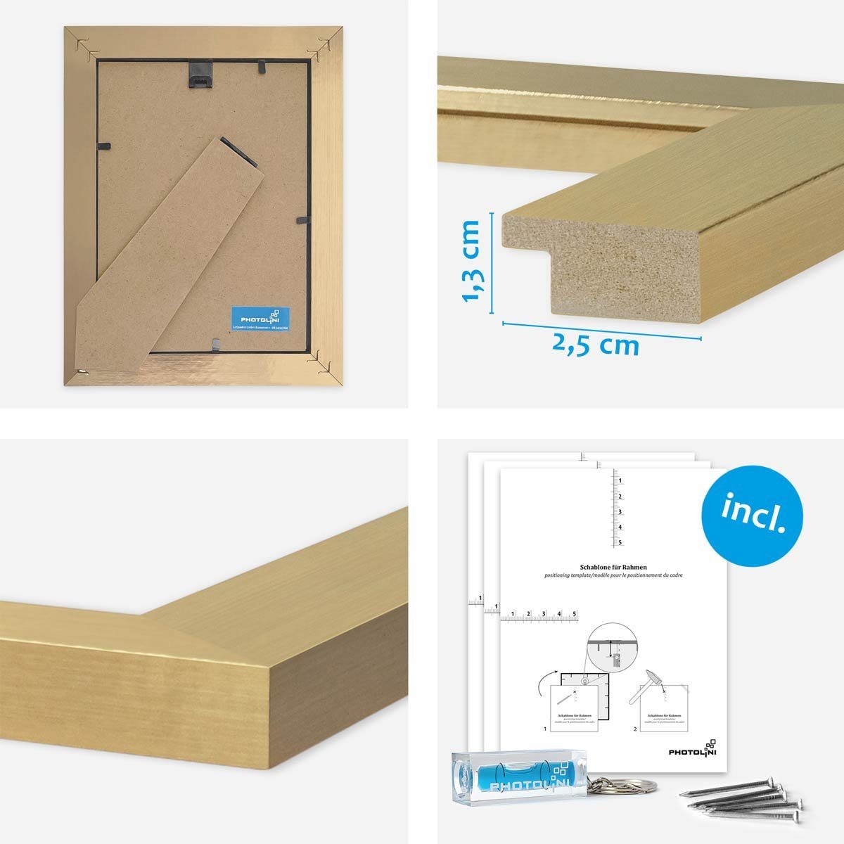 PHOTOLINI Bilderrahmen 10er Set breite Rahmen in verschiedenen Formaten für Einzelbilder, für 10 Bilder (10er Set), MDF Holz, Acrylglas & Zubehör, Formate 10x15 bis A4 / 21x30 cm