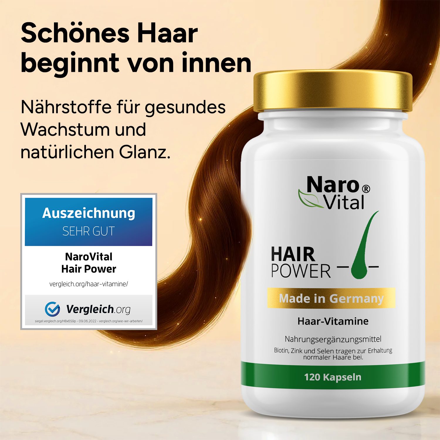 NaroVital Haar Vitamine - Mit Biotin, Zink & Selen für Männer & Frauen - 120 Kapseln, 120 St.