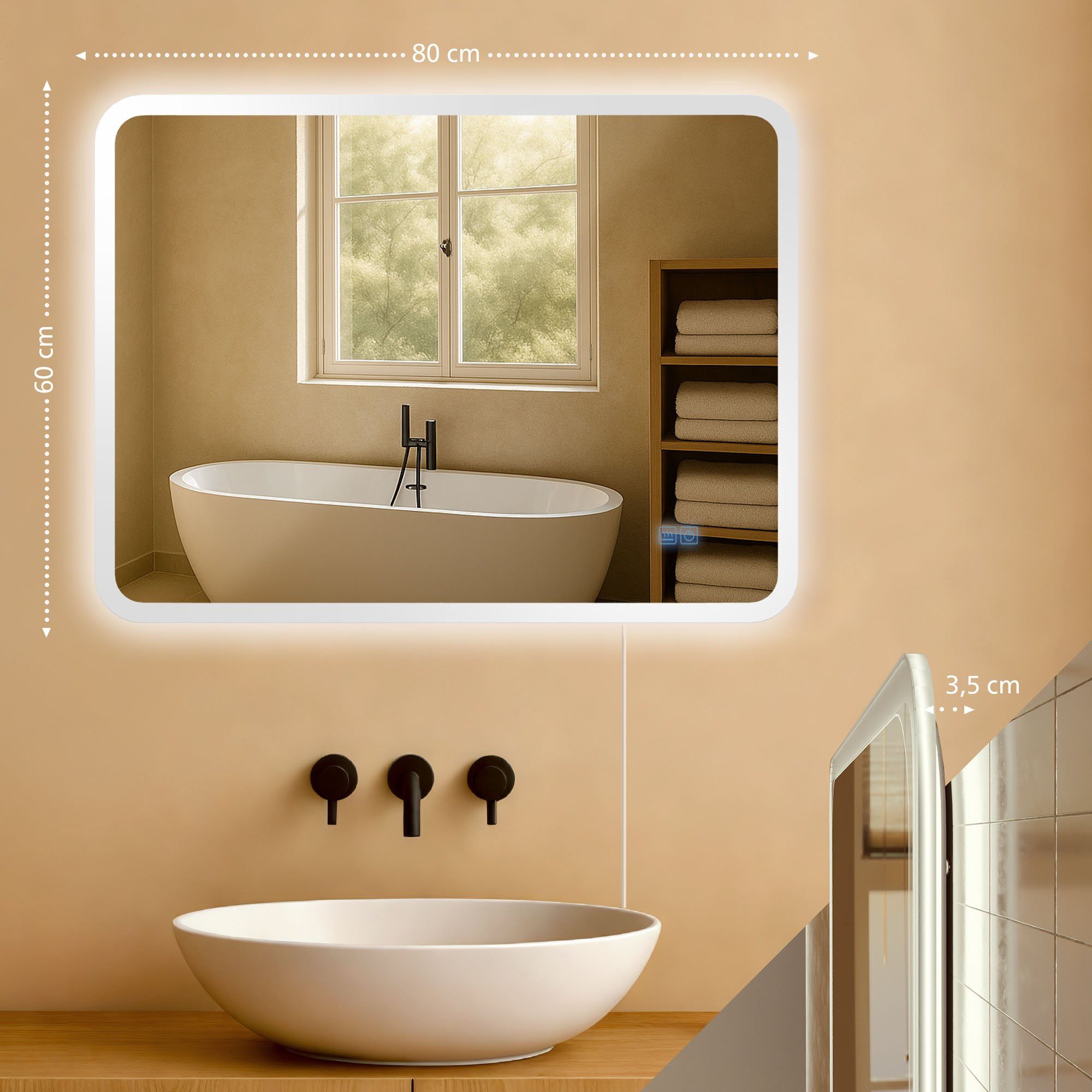 furnicato Badspiegel Jericho LED 80x60 cm Klarglas (1-St)