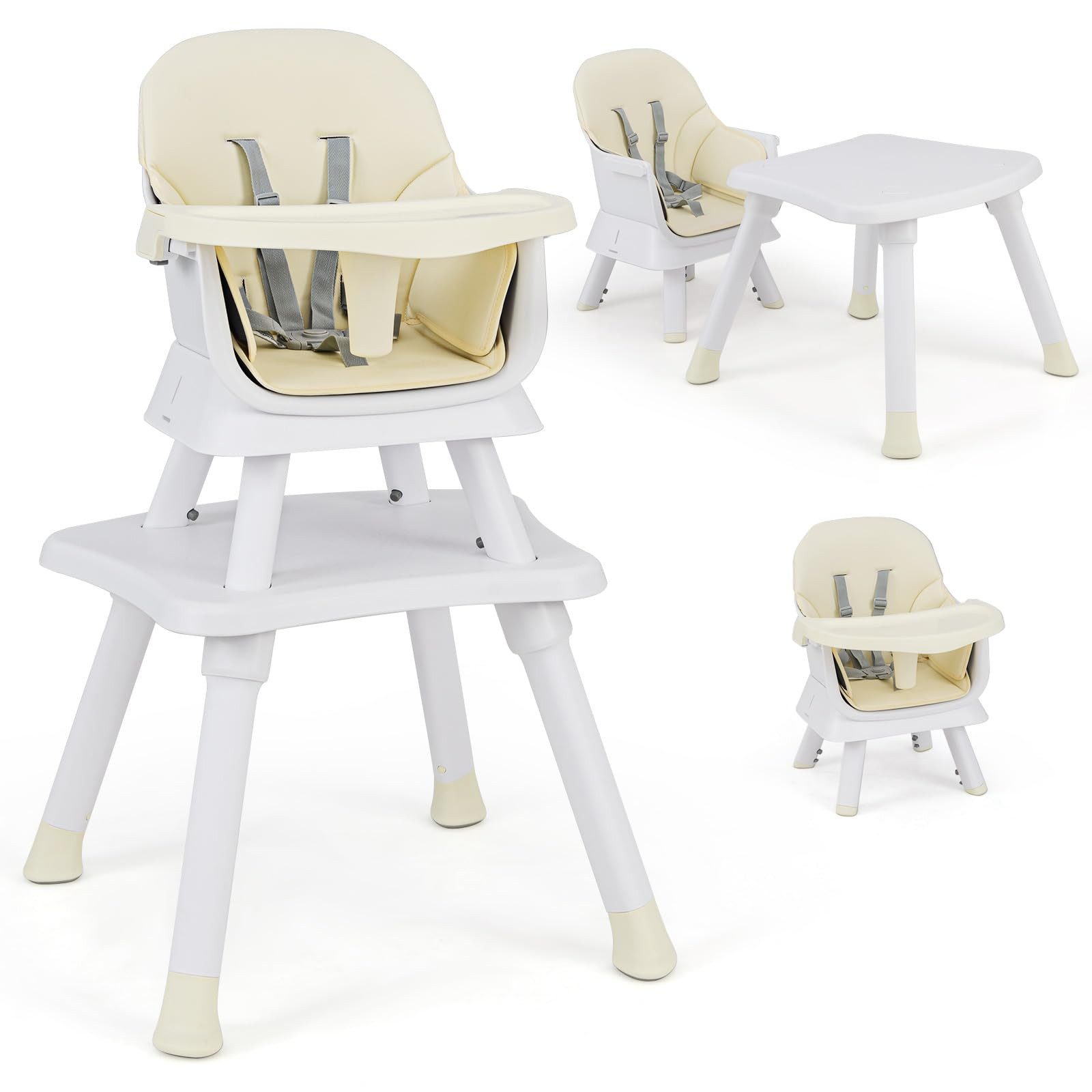 COSTWAY Hochstuhl, 6in1 Kombihochstuhl, Babystuhl, mit Sicherheitsgurt