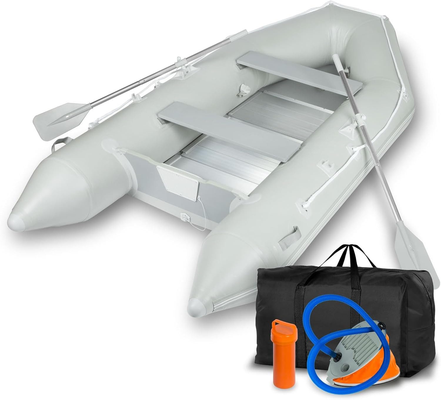 EBERTH Schlauchboot für 4 +1 Personen aus robustem PVC mit 2x Sitzbank, 2X Paddel, Aluboden, Reparaturset, Pumpe, Tragetasche
