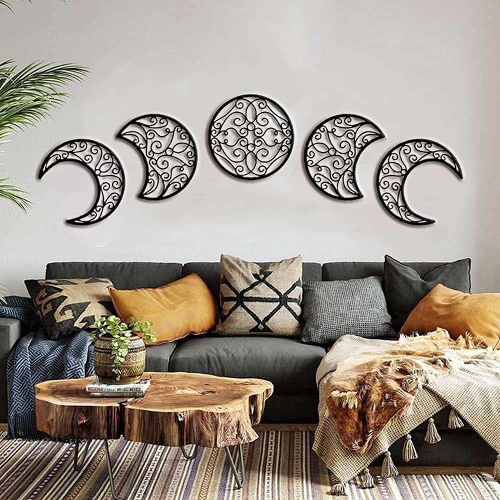 Wiladu Wanddekoobjekt Mond Mondphasen Boho Wand Deko 5 Stück schwarz Aesthetic Dekoration