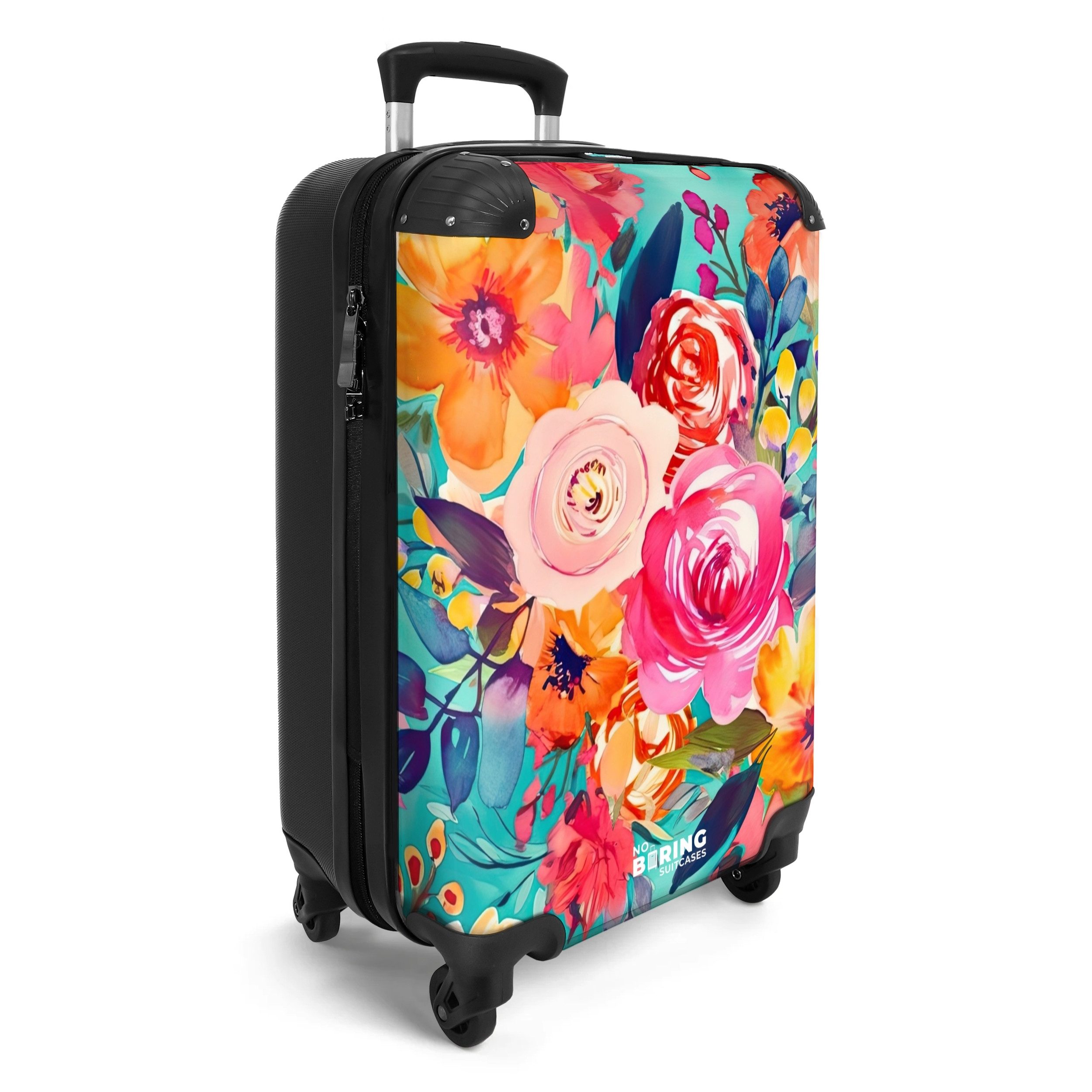 NoBoringSuitcases.com© Hartschalen-Trolley Blumen - Ölfarben - Natur 55x35x20cm, 4 Rollen, Reisetasche mit Rollen, Koffer Handgepäck Flugzeug