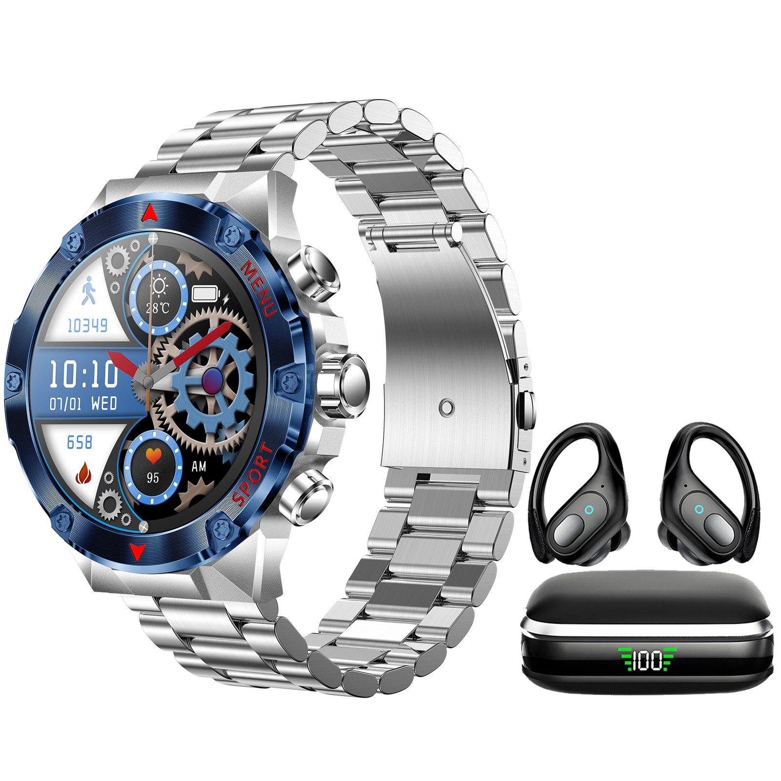 HYIEAR Smartwatch Damen Herren, Fitness Uhr mit Anruffunktion Smartwatch Smartwatch, Wird mit USB-Ladekabel geliefert., Bluetooth 5.3 Sportuhr, IP67 wasserdicht, für Android und iOS