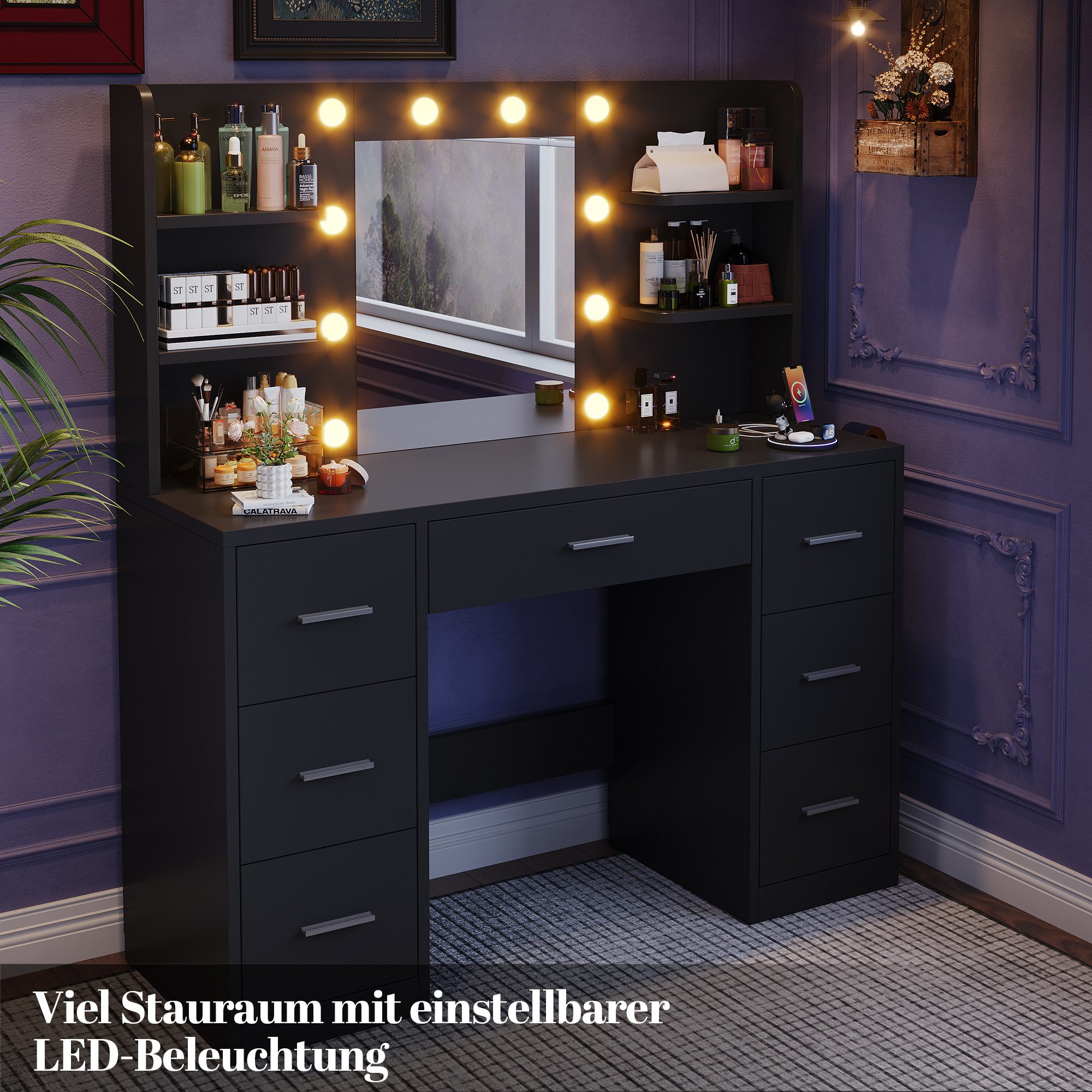 Furnicopia Schminktisch 110*40*137CM Frisiertisch mit 2 SUB 2 Steckdosen (M günstig online kaufen