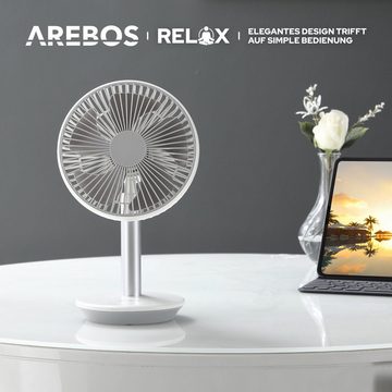 Arebos Tischventilator USB-Tischventilator mit Timer, wiederaufladbarer 2500 mAh