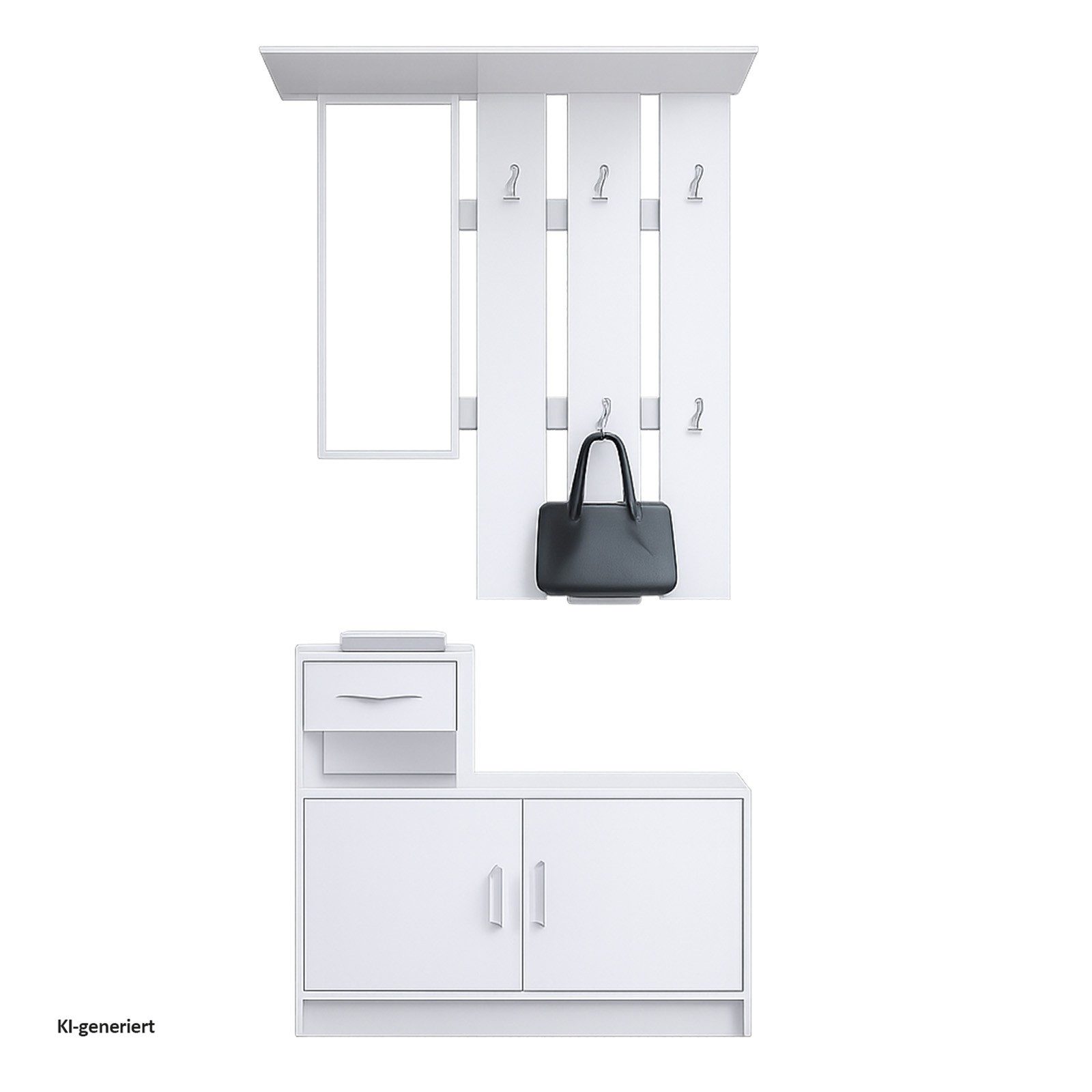 HTI-Line Garderoben-Set Garderobe Thekla, (Set, 2-St., 1x Garderobenpaneel und 1x Schuhschrank, ohne Dekoration), Garderobenpaneel mit Spiegel, Hutablage und 5 Haken