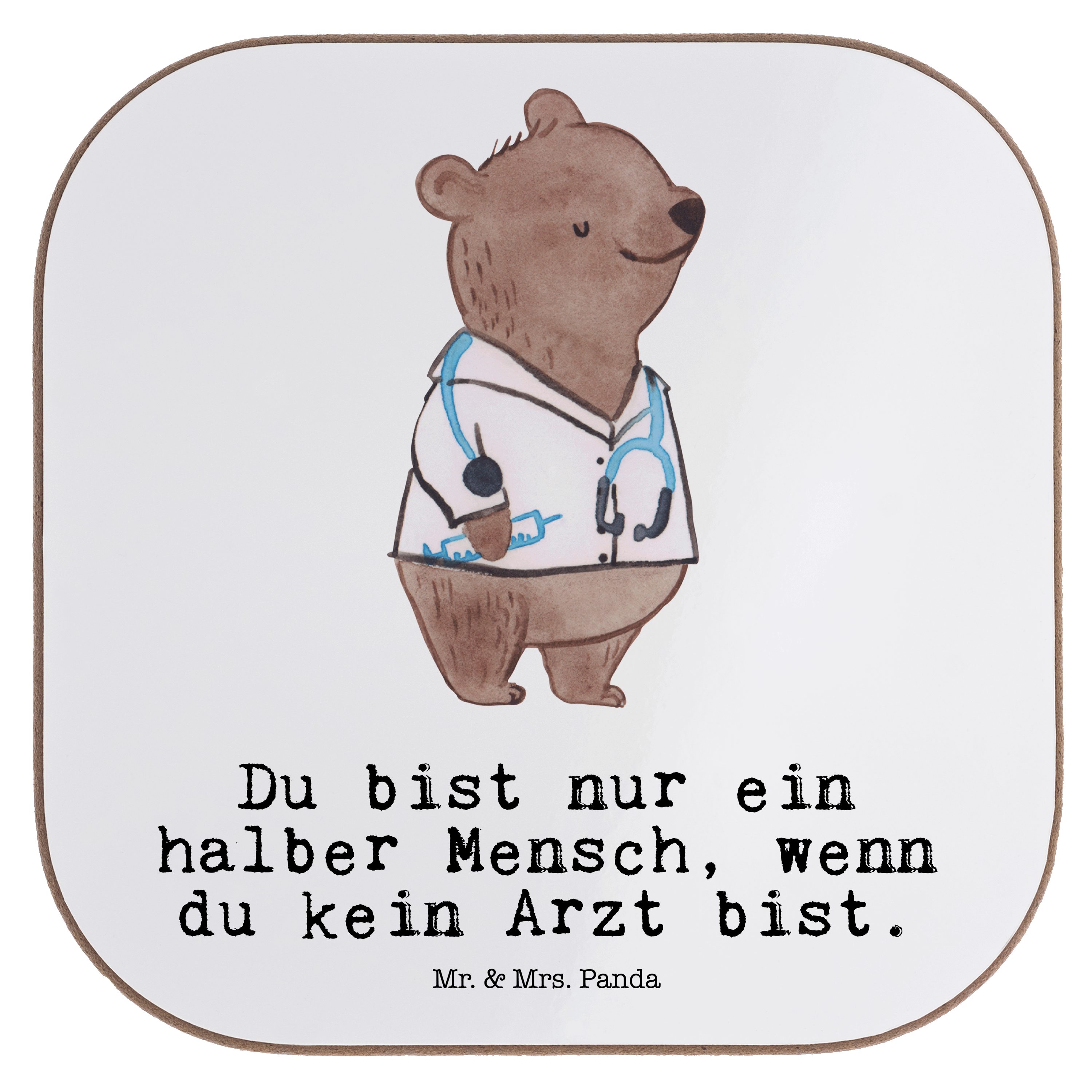 Panda Bierdeckel, Rente, Absc, - Arzt Geschenk, Mrs. Herz & - Getränkeuntersetzer Weiß Mr. mit Krankenhaus, 1-tlg.