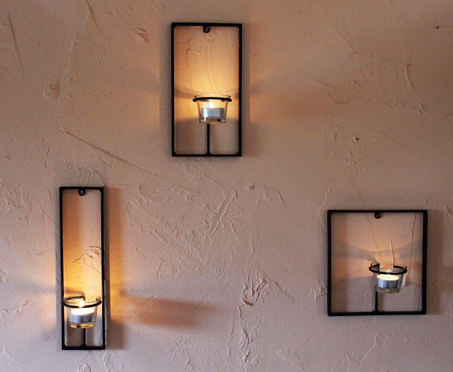 DanDiBo Wandkerzenhalter aus Metall Schwarz Carre 3-tlg. Wandteelichthalter, Teelichthalter für die Wand Teelicht Design Modern