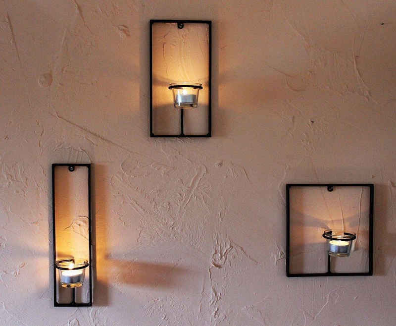 DanDiBo Wandkerzenhalter »Wandteelichthalter aus Metall Carre 3-tlg. Wandkerzenhalter Teelichthalter für die Wand Schwarz Teelicht Design Modern«