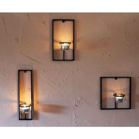 DanDiBo Wandkerzenhalter Wandteelichthalter aus Metall Carre 3-tlg. Wandkerzenhalter Teelichthalter für die Wand Schwarz Teelicht Design Modern