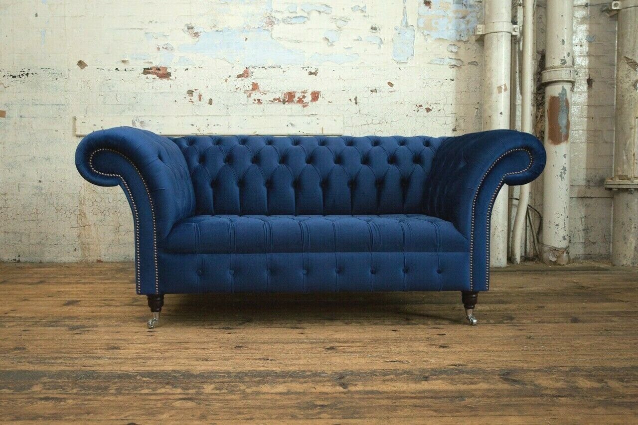 JVmoebel Chesterfield-Sofa, Klassische Sofa 2 Sitzer Garnitur Chesterfield Blau Polster Couch