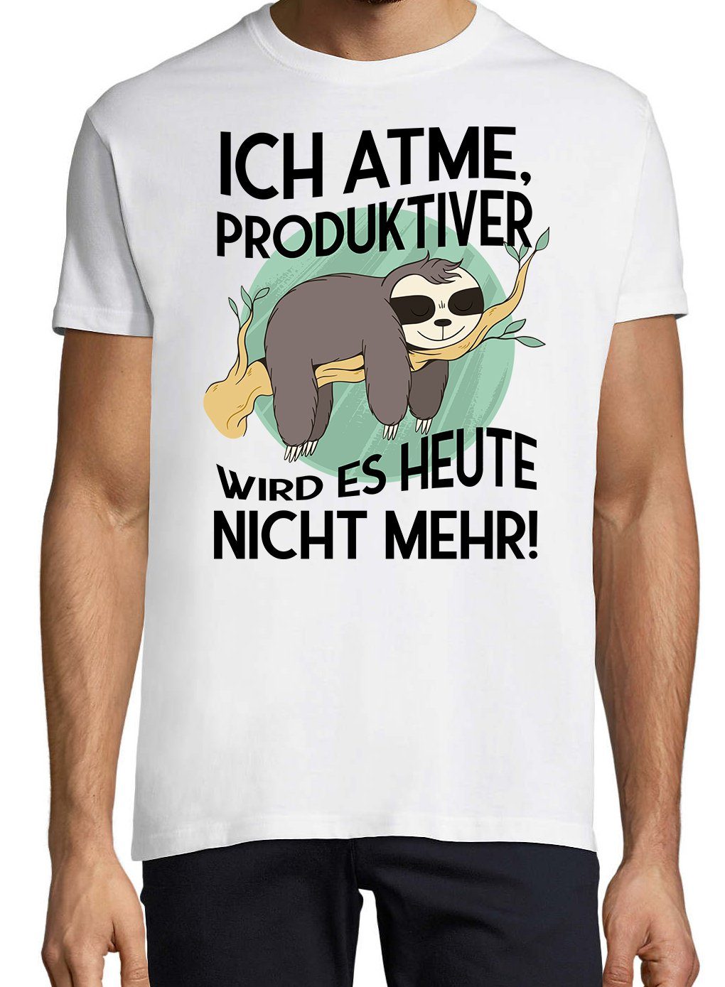 Youth Designz T-Shirt Produktiver Ich mit Weiß wird Atme, nicht Shirt mehr es lustigem Frontprint heute Herren