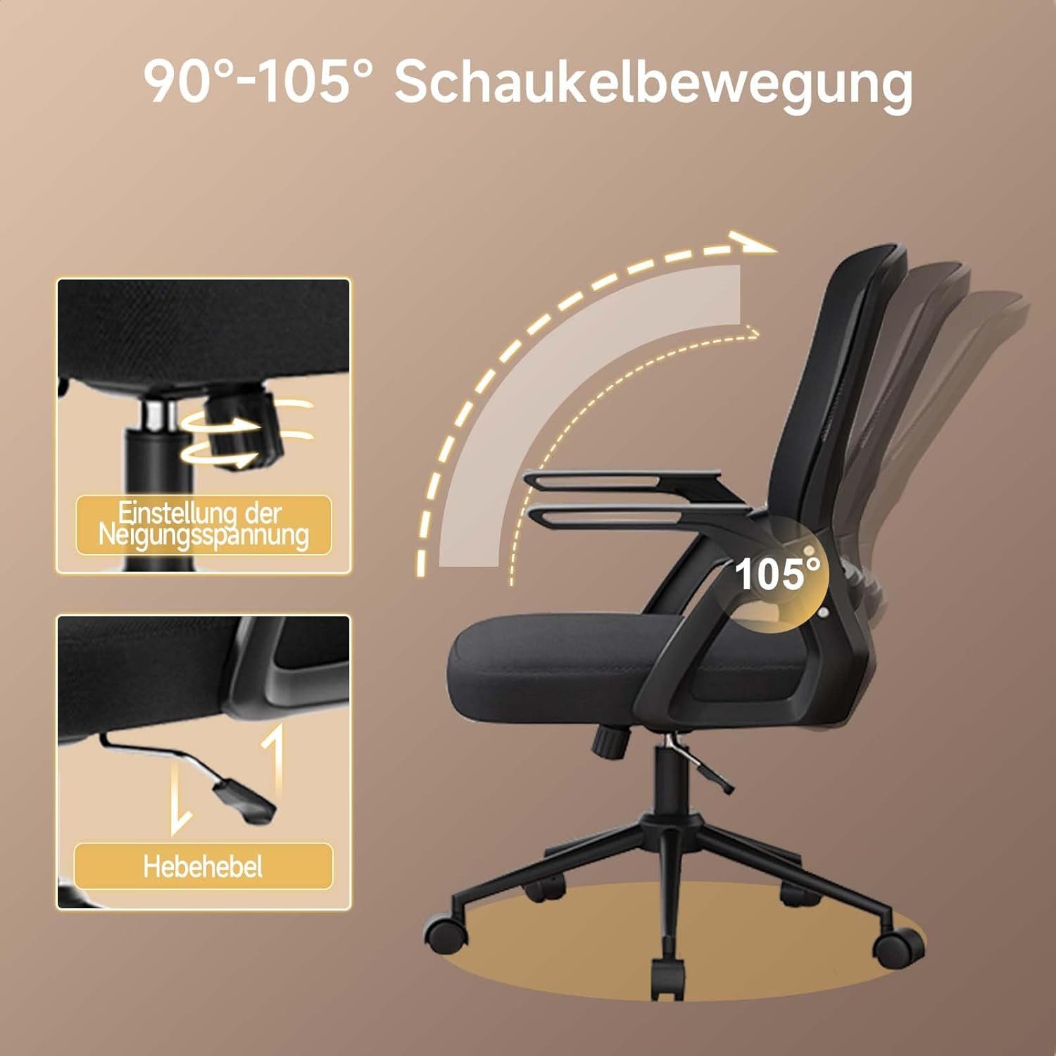 ZAISZE Bürostuhl Ergonomischer Bürostuhl mit Mesh-Rückenlehne und Lendenstütze (Verstellbarer Armlehnen, Atmungsaktiv, Höhenverstellbarer Schreibtischstuhl mit  – Bild 4 von 5