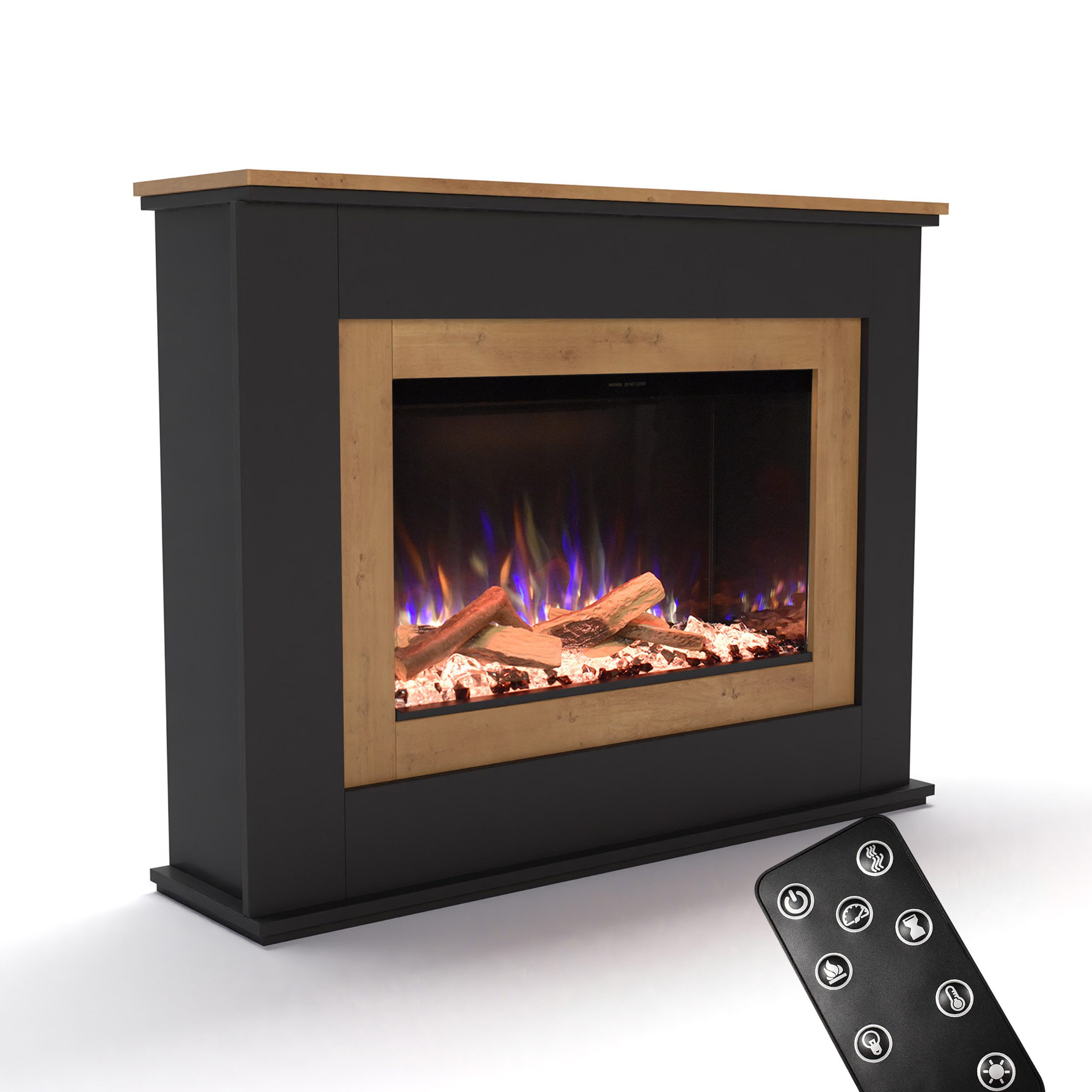 GLOW FIRE Elektrokamin PR6 E-Motion 3D, Elektrischer Kamin mit 3D Feuer mit Heizung, täuschend echte Flamme mit Heizung, 3 Dekorationen