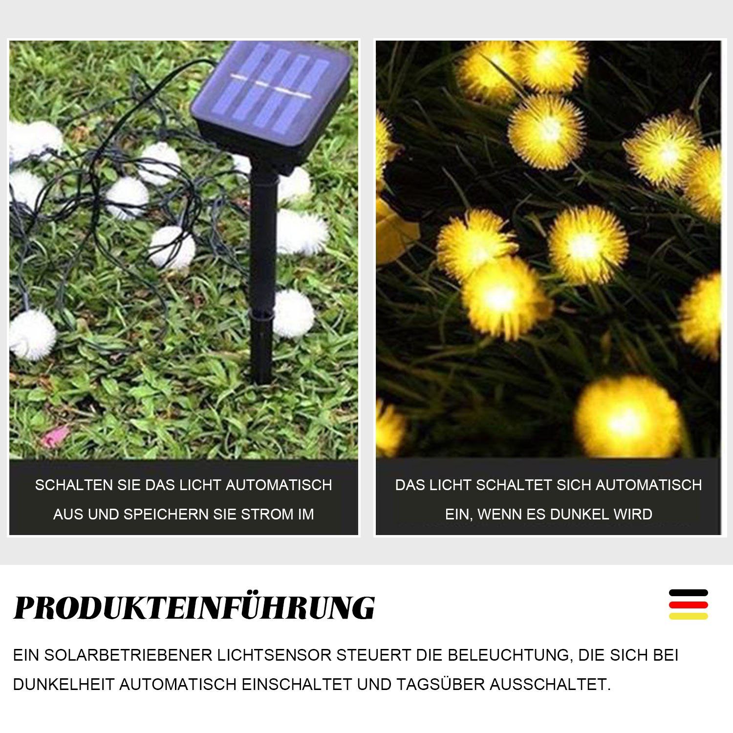Lichter wasserdichter Entwurf Lichterkette Ball MAGICSHE Plüsch Taraxacum 30, Lampe, 6.5m Solar Farbe Weihnachtsdekoration LED 2pcs IP65,