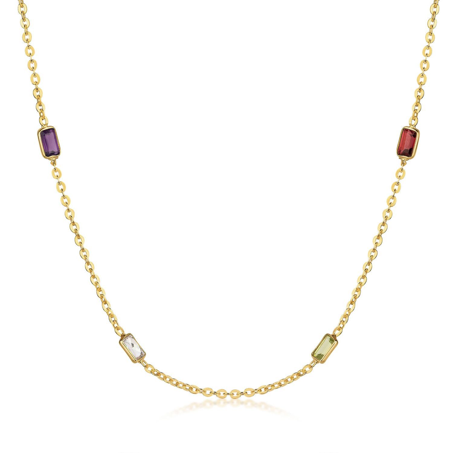 Materia Collierkettchen Gold Edelstein Collier Halskette mehrfarbig 41-46cm CO-55, Sterlingsilber, vergoldet
