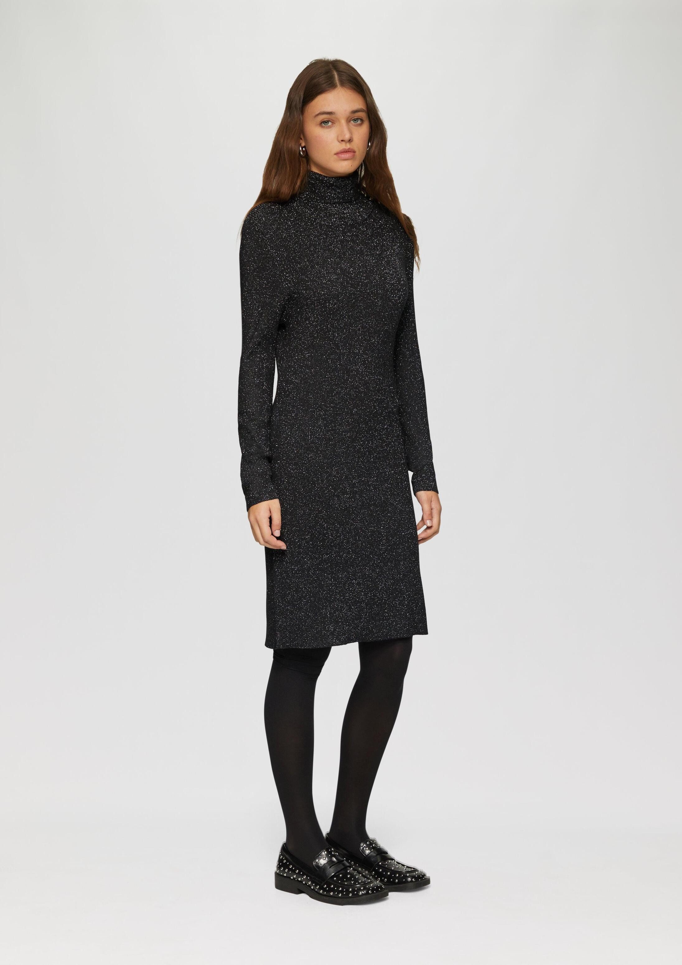 QS Minikleid Kleid Schmal geschnittenes Rippstrickkleid mit Glitzereffekt
