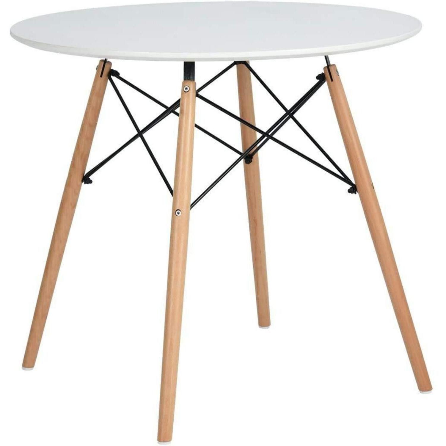 LuxusKollektion Esstisch Esstisch Rund Küchentisch Beine Natur 80x80x75cm Weiß (1-St)