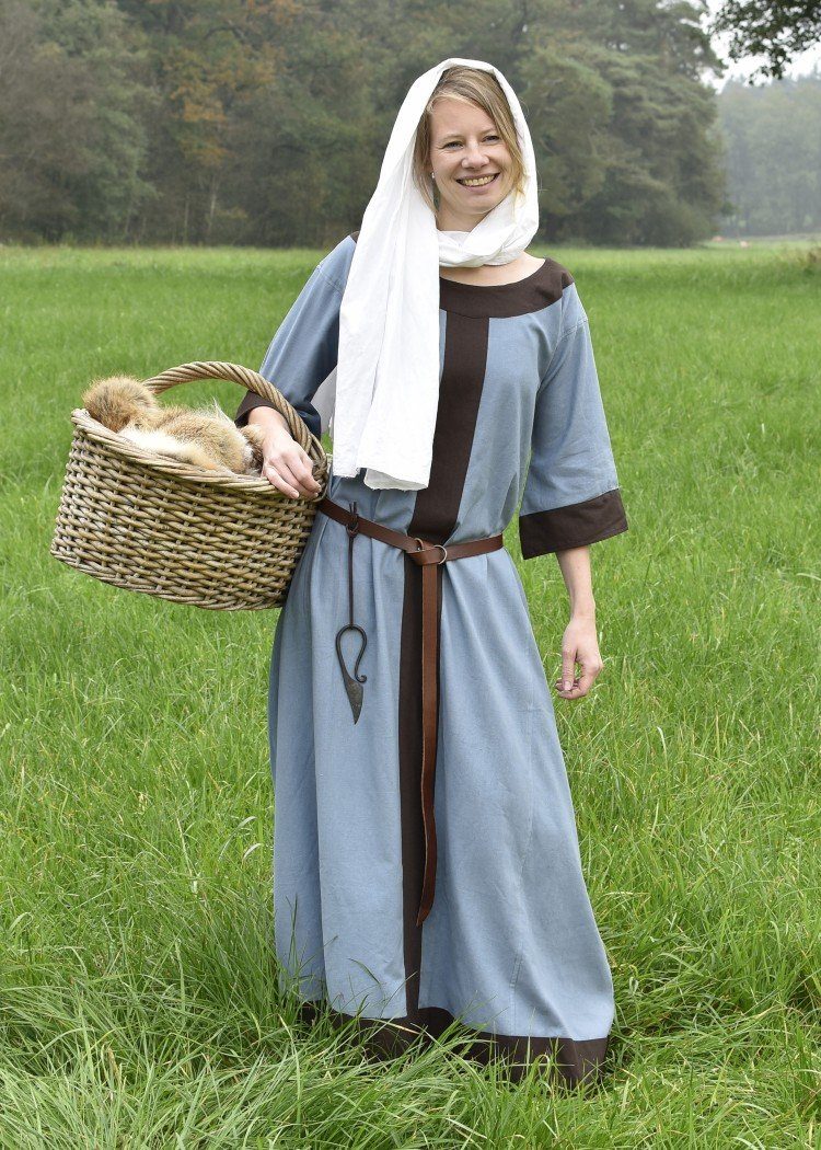 Ritter-Kostüm Germanisches Kleid Gudrun Blaugrau/Braun Größe M