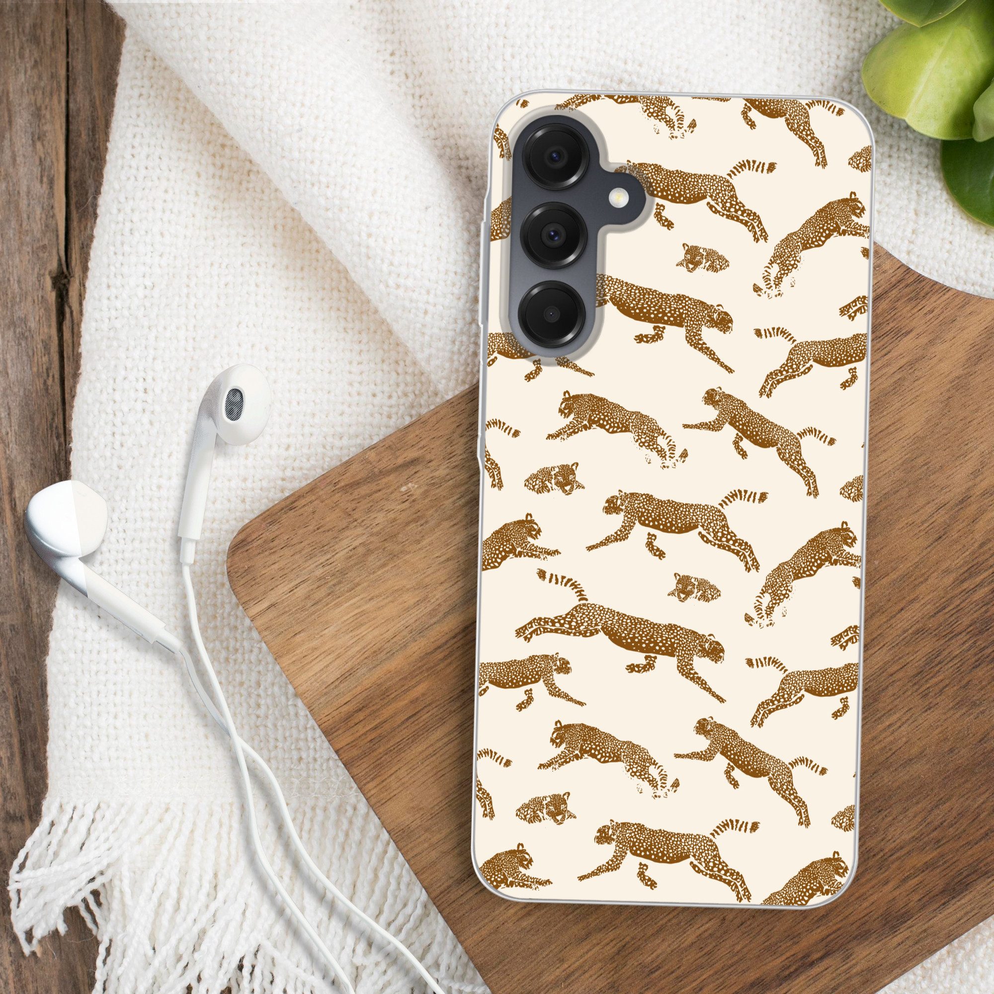 MuchoWow Handyhülle für Samsung Galaxy A16 5G Panther - Tiere - Beige - Braun - Muster, Phone Case, Silikon, Schutzhülle Dünn
