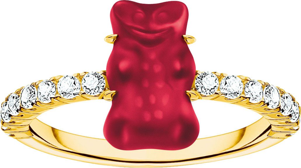 THOMAS SABO Fingerring THOMAS SABO x HARIBO Schmuck: Ring mit Goldbär, mit Kristallglas, Zirkonia (synth)